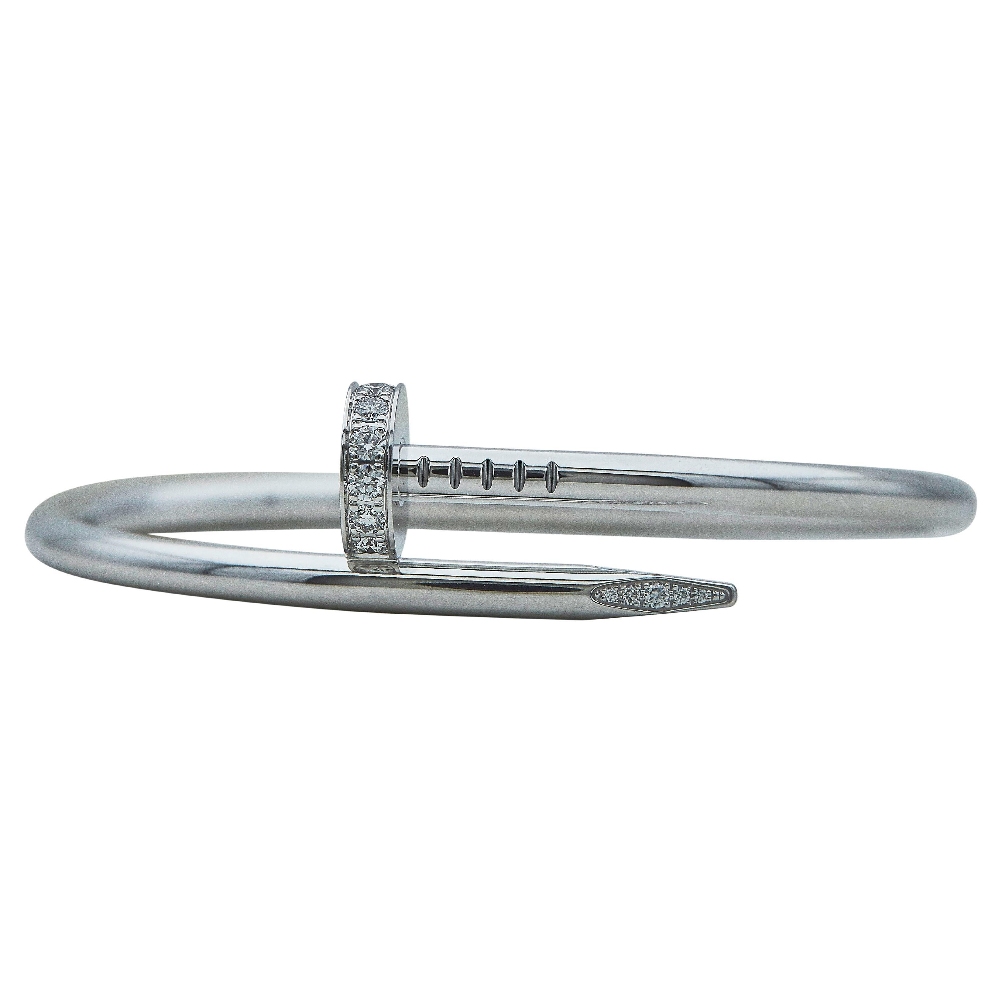 Cartier Juste un Clou Bracelet Classic Model 18K White Gold Diamond Size 16 For Sale