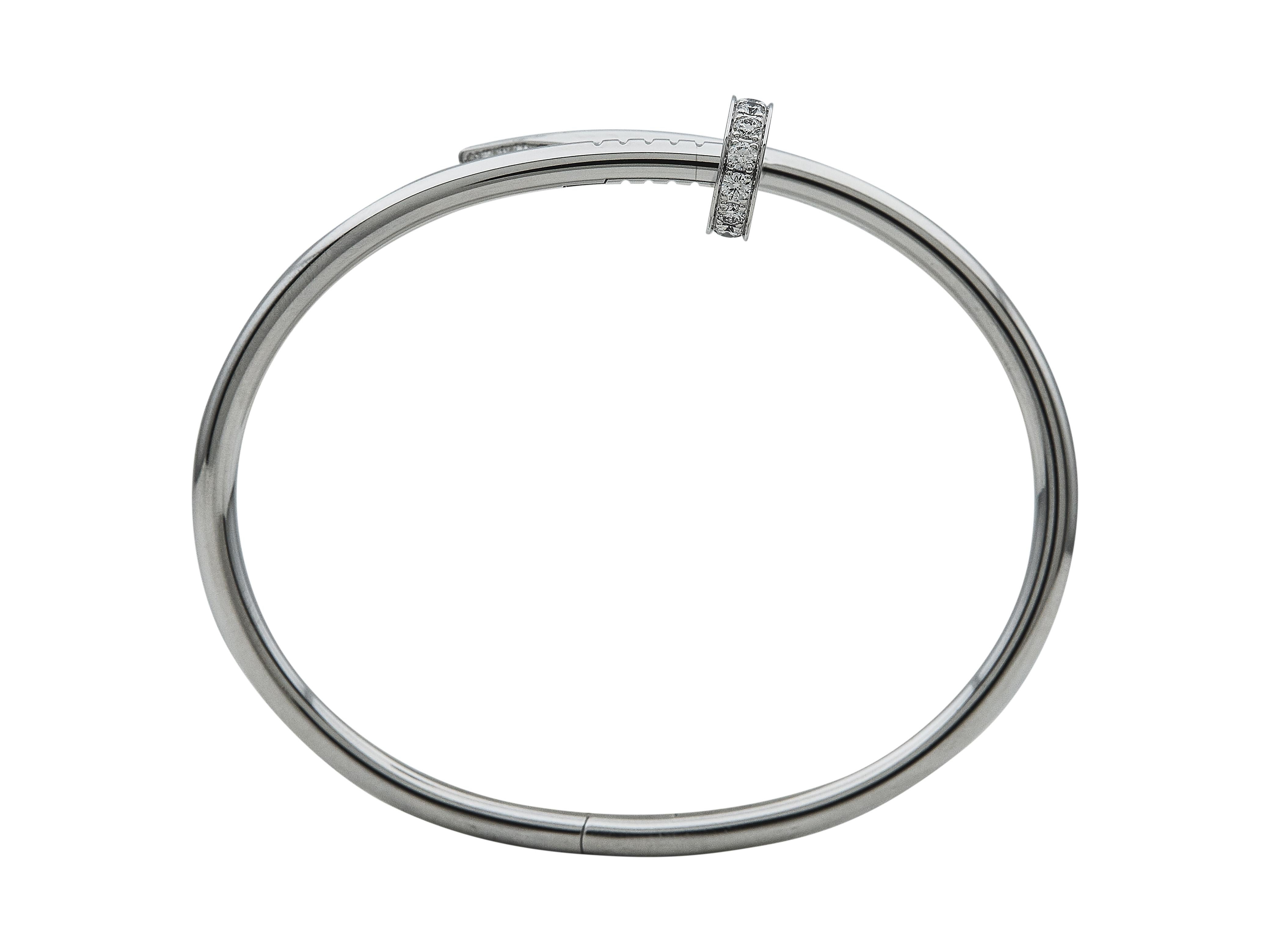 Taglio rotondo Cartier Juste un Clou Bracciale Classico Modello Oro Bianco 18 carati Diamante Misura 18 in vendita