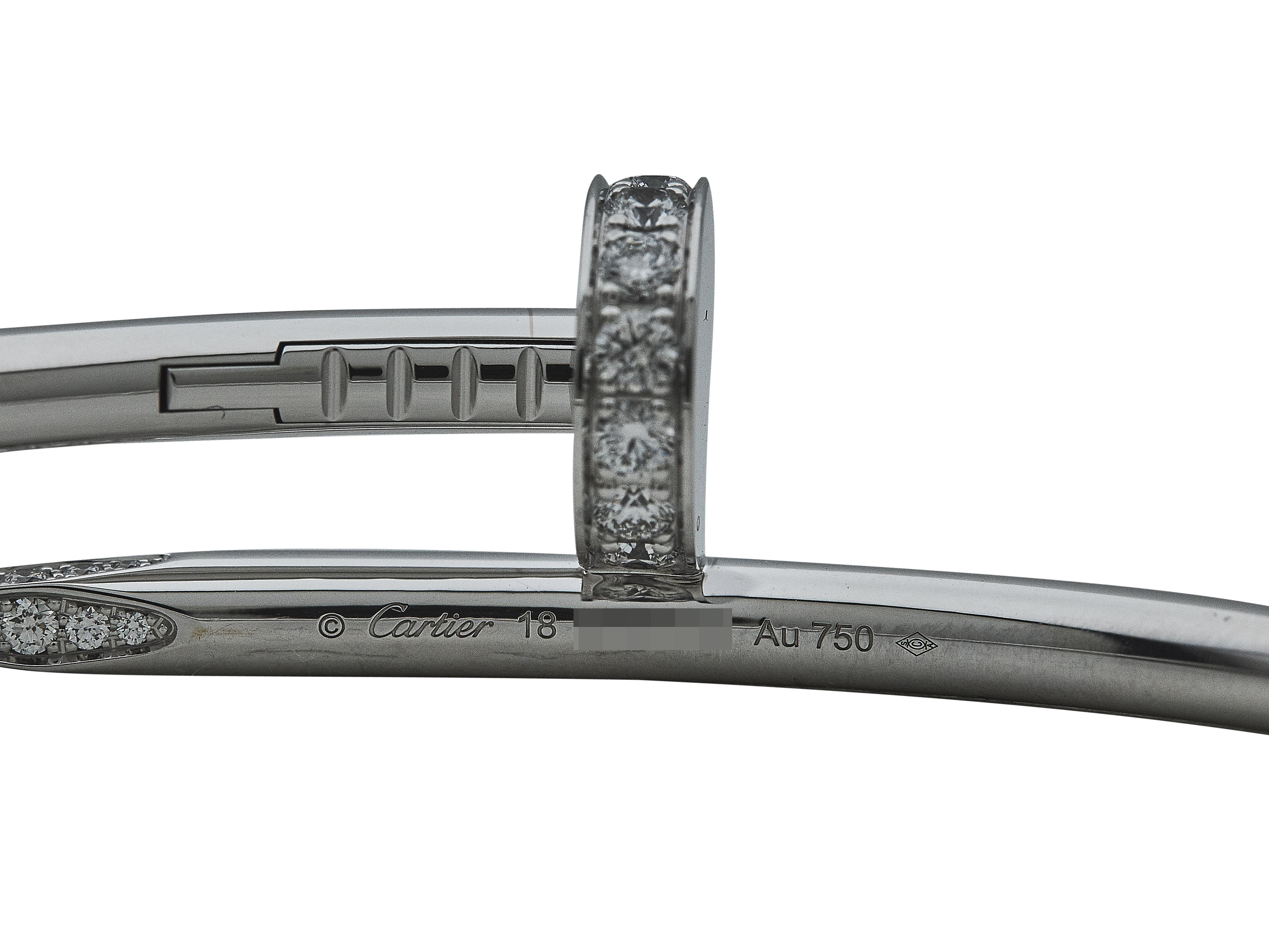 Cartier Juste un Clou Bracciale Classico Modello Oro Bianco 18 carati Diamante Misura 18 In condizioni ottime in vendita a New York, NY