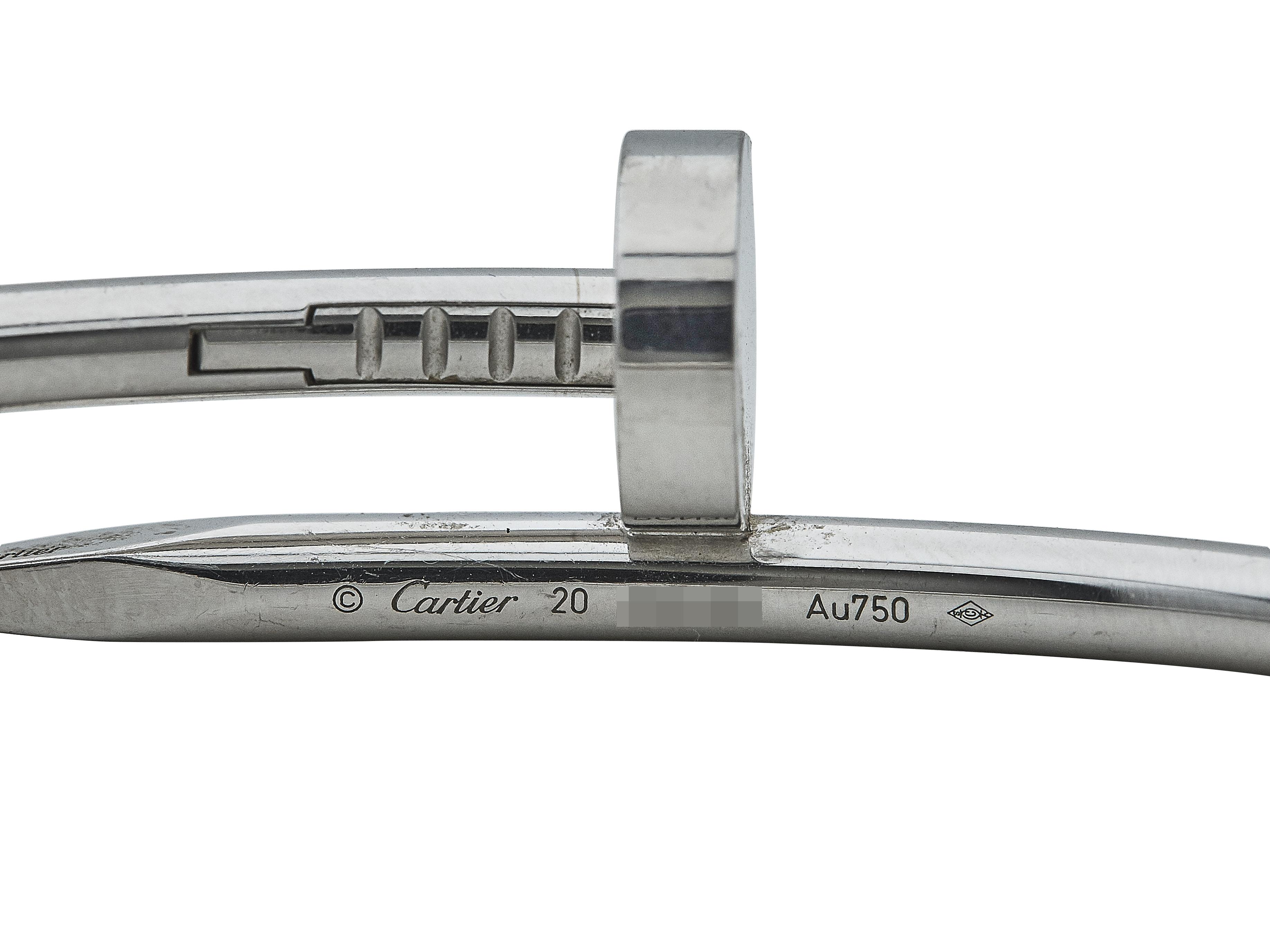 Cartier Juste un Clou Pulsera Modelo Clásico Oro Blanco 18K Talla 20 en Excelente estado para la venta en New York, NY