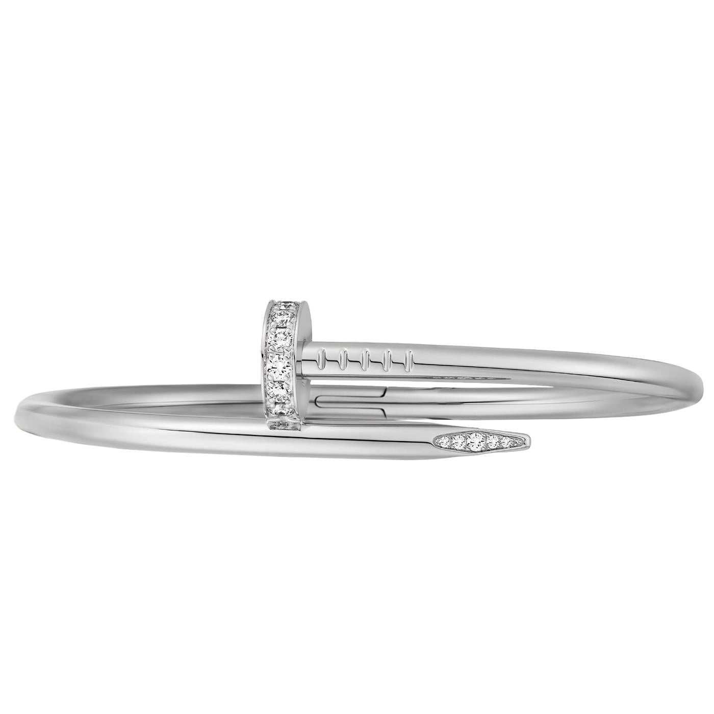 Taglio brillante Cartier Juste un Clou Bracciale Classico con 32 diamanti in oro bianco 18 carati in vendita