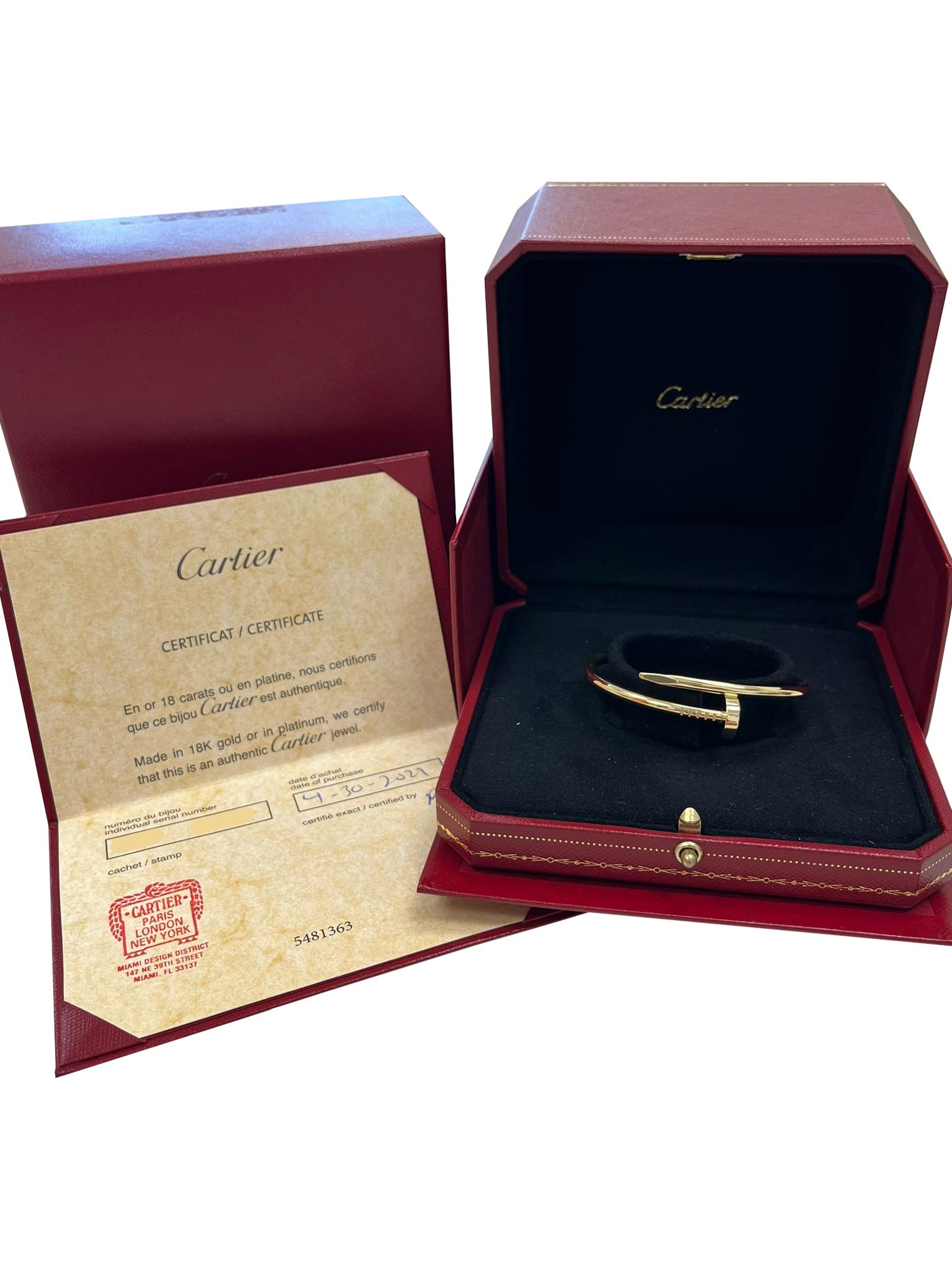 Cartier Juste un Clou Bracelet Size 15 Classic 18K Yellow Gold For Sale 3