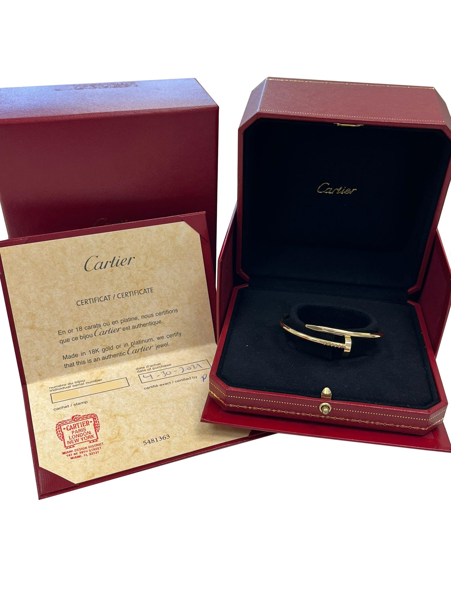 Cartier Juste un Clou Bracelet Size 15 Classic 18K Yellow Gold For Sale 2