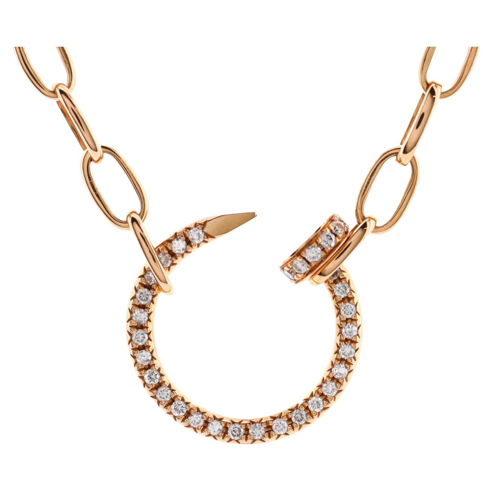 Cartier Juste un Clou Chain Pendant Necklace 18K Rose Gold and Pave Diamo