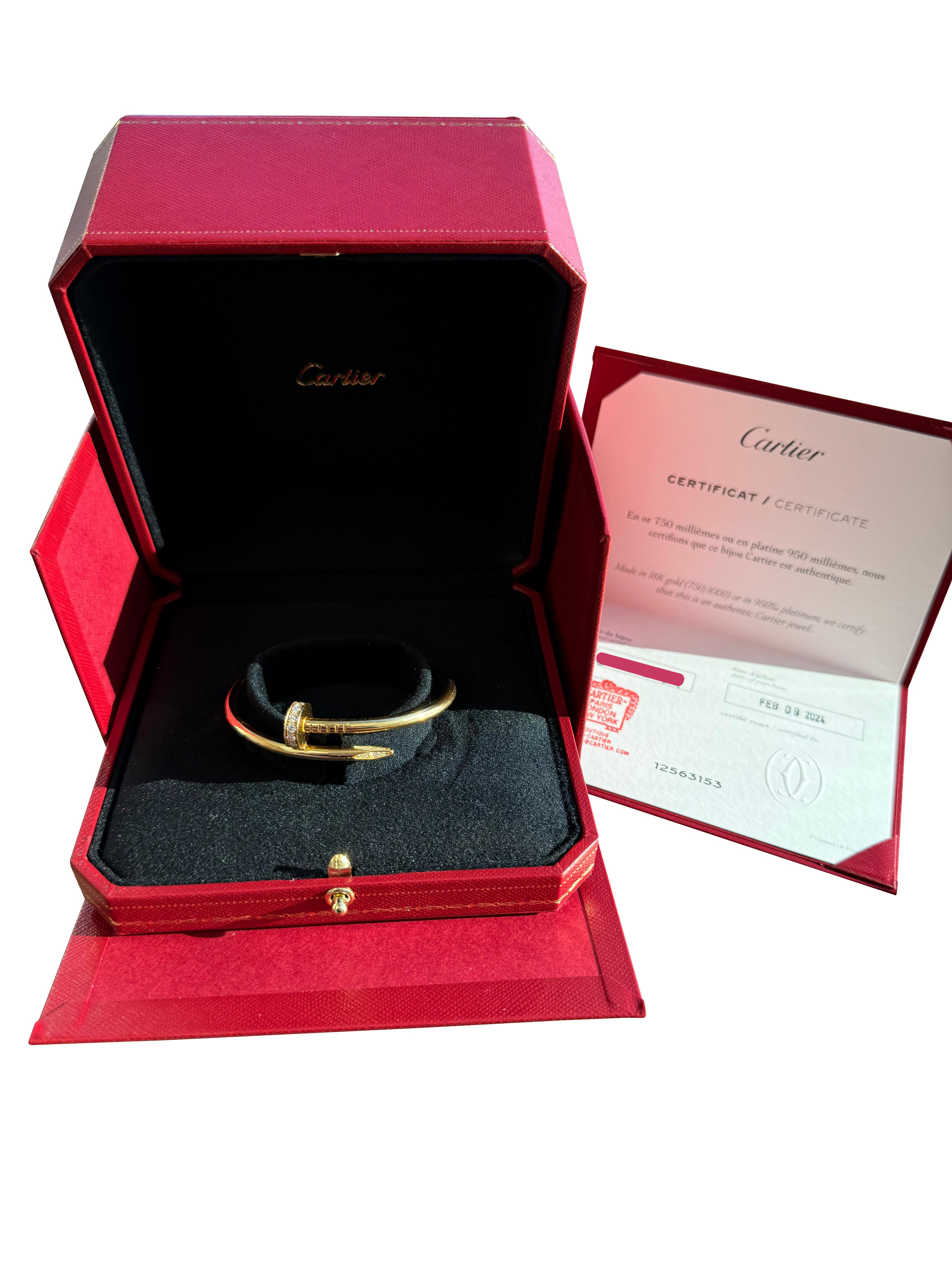 Women's Cartier Juste Un Clou Classic Model 0.58ct Diamond Bracelet 18K Yellow Gold For Sale