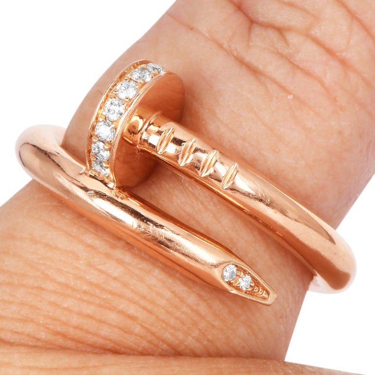 Cartier Juste Un Clou Diamond 18K Pink Gold Ring 52 at 1stDibs