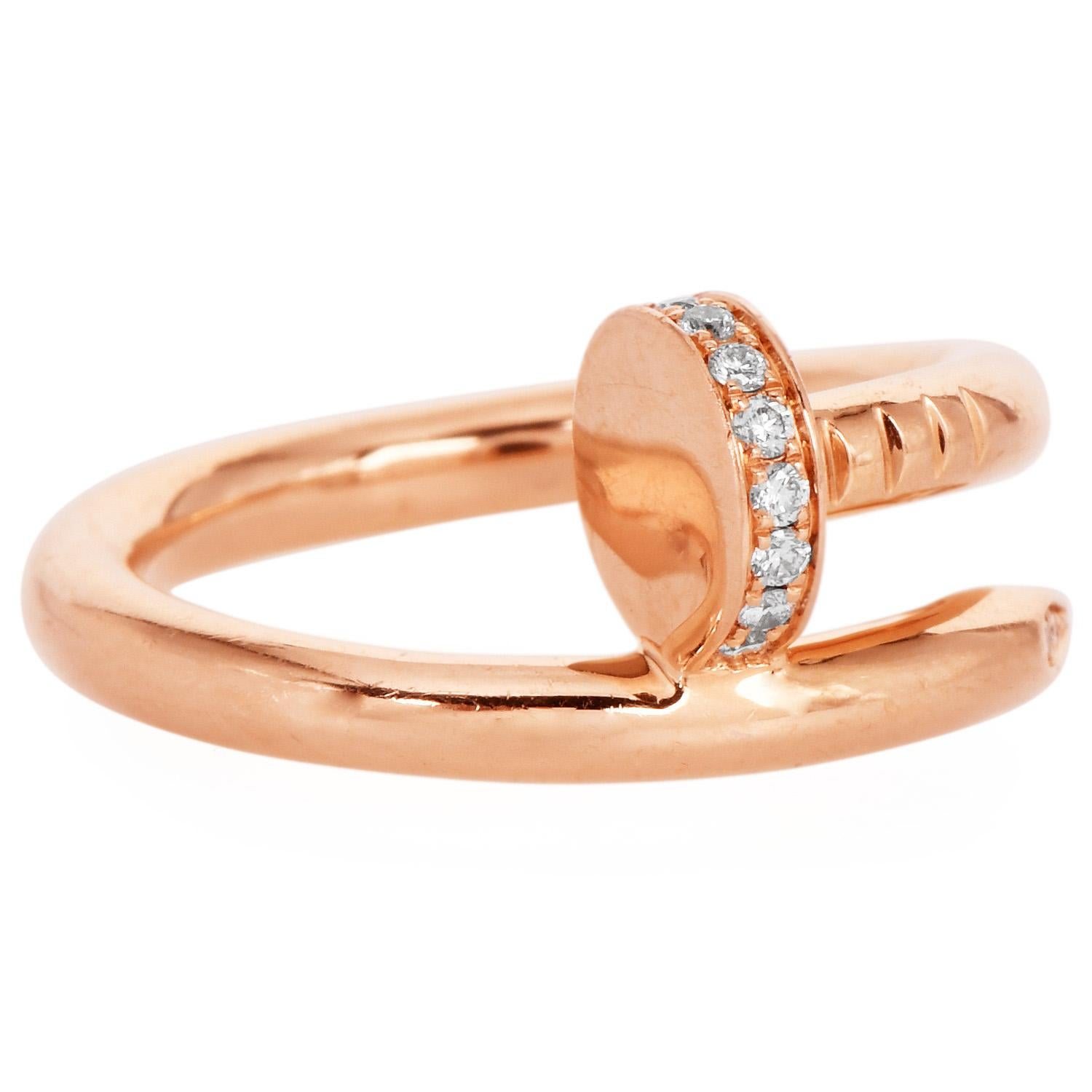 Round Cut Cartier Juste Un Clou Diamond 18K Pink Gold Ring 52