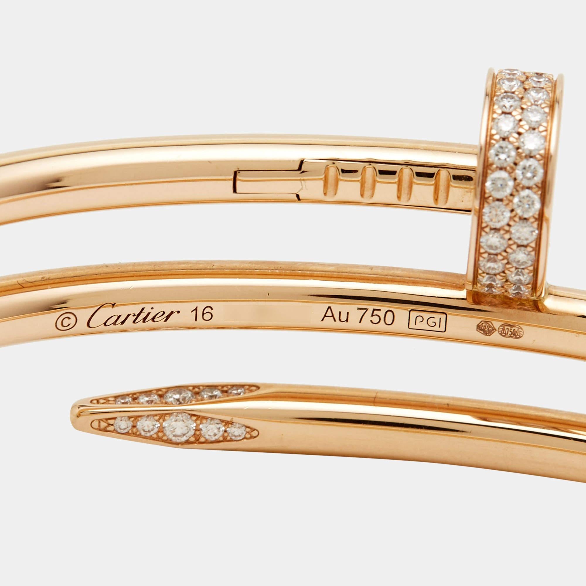 Cartier Juste Un Clou Diamond 18k Rose Gold Bracelet 16 In Good Condition In Dubai, Al Qouz 2