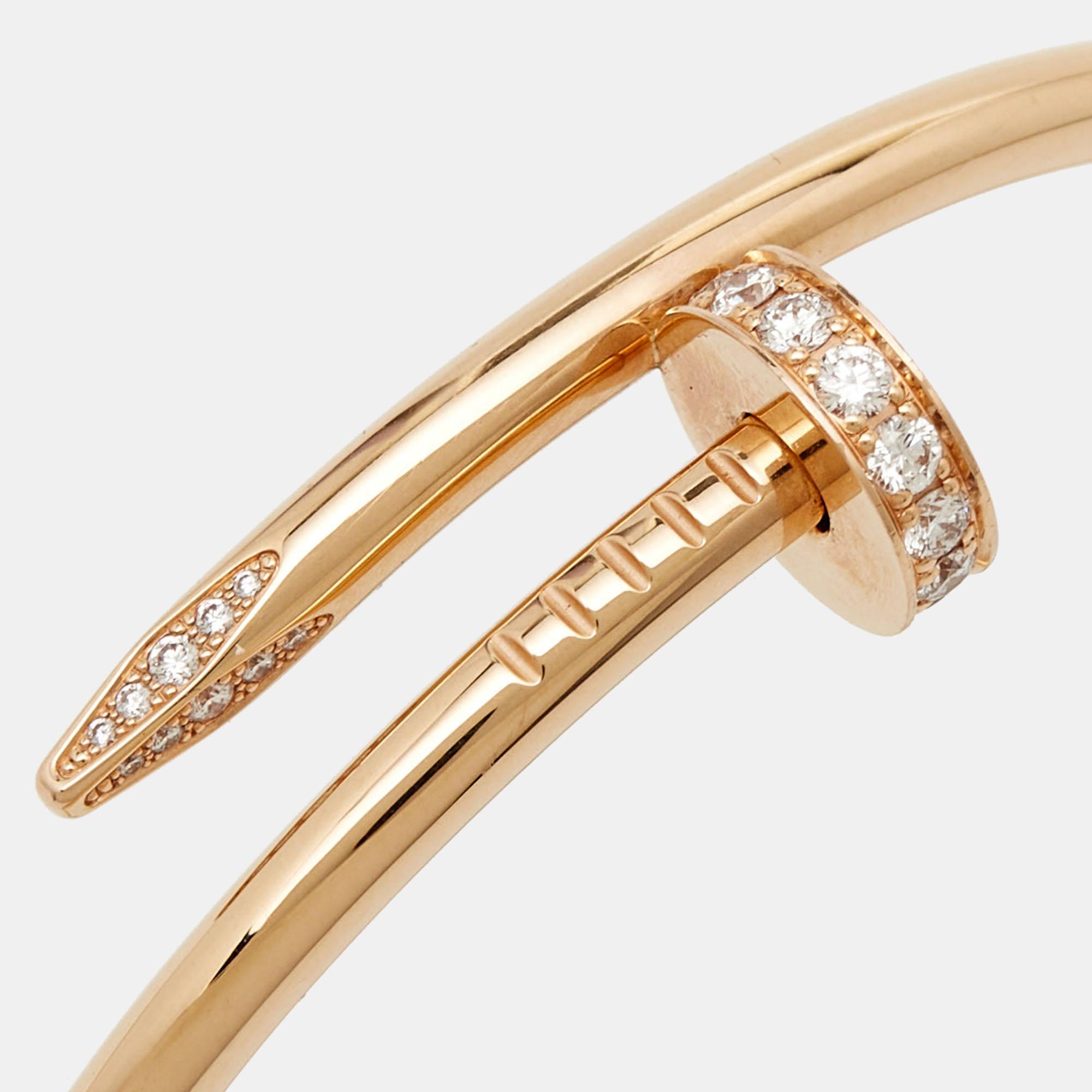 Aesthetic Movement Cartier Juste Un Clou Diamond 18k Rose Gold Bracelet 16 For Sale