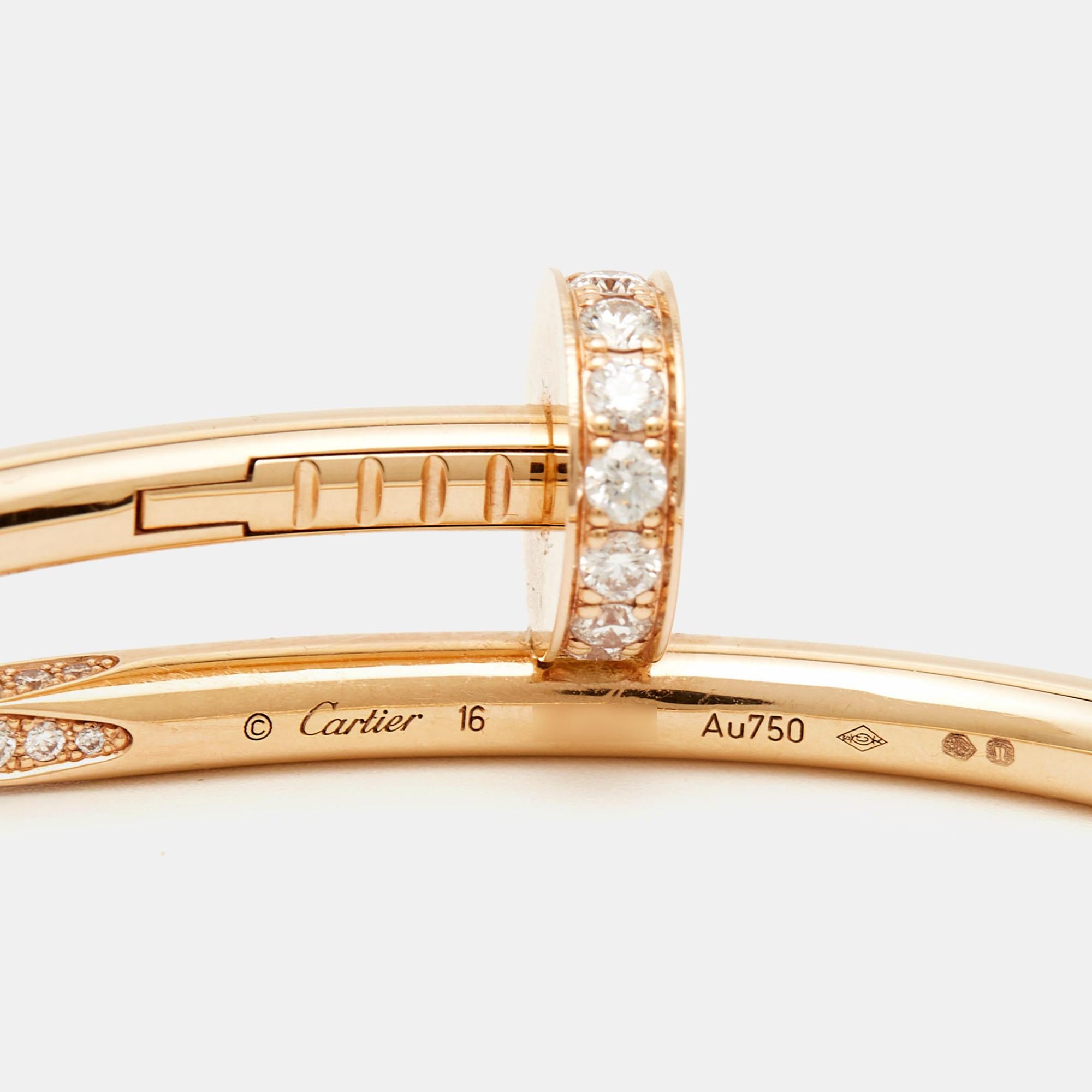 Cartier Juste Un Clou Diamond 18k Rose Gold Bracelet 16 In Good Condition For Sale In Dubai, Al Qouz 2