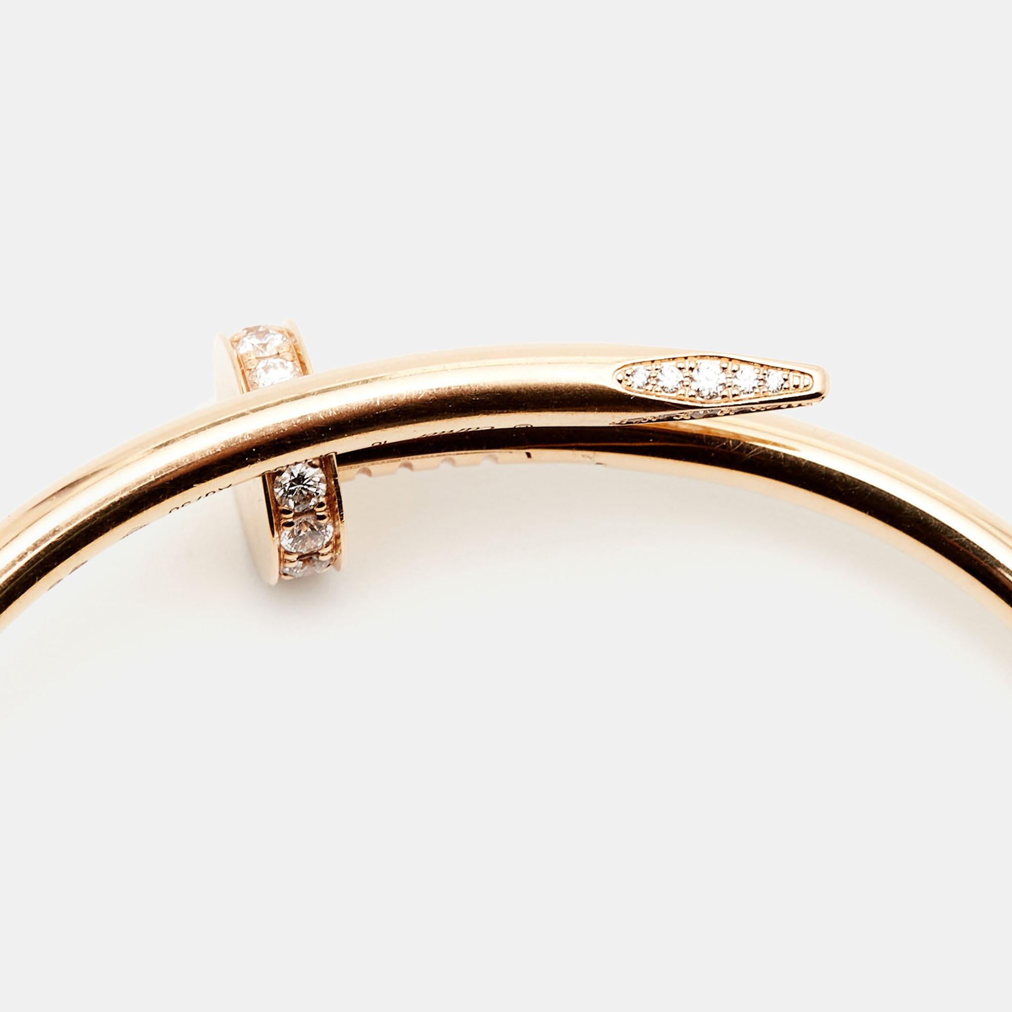 Women's Cartier Juste Un Clou Diamond 18k Rose Gold Bracelet 16 For Sale