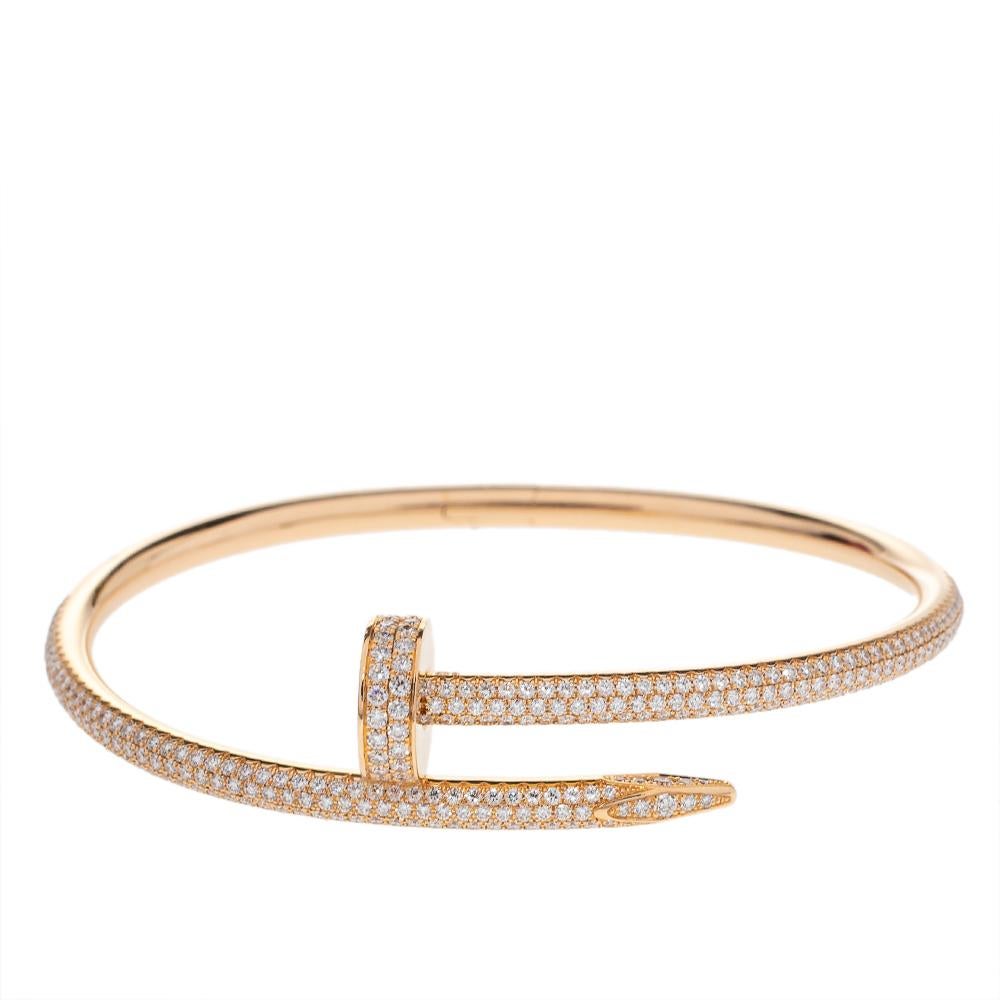 Cartier Juste Un Clou Diamond 18K Rose Gold Bracelet 17 at 1stDibs