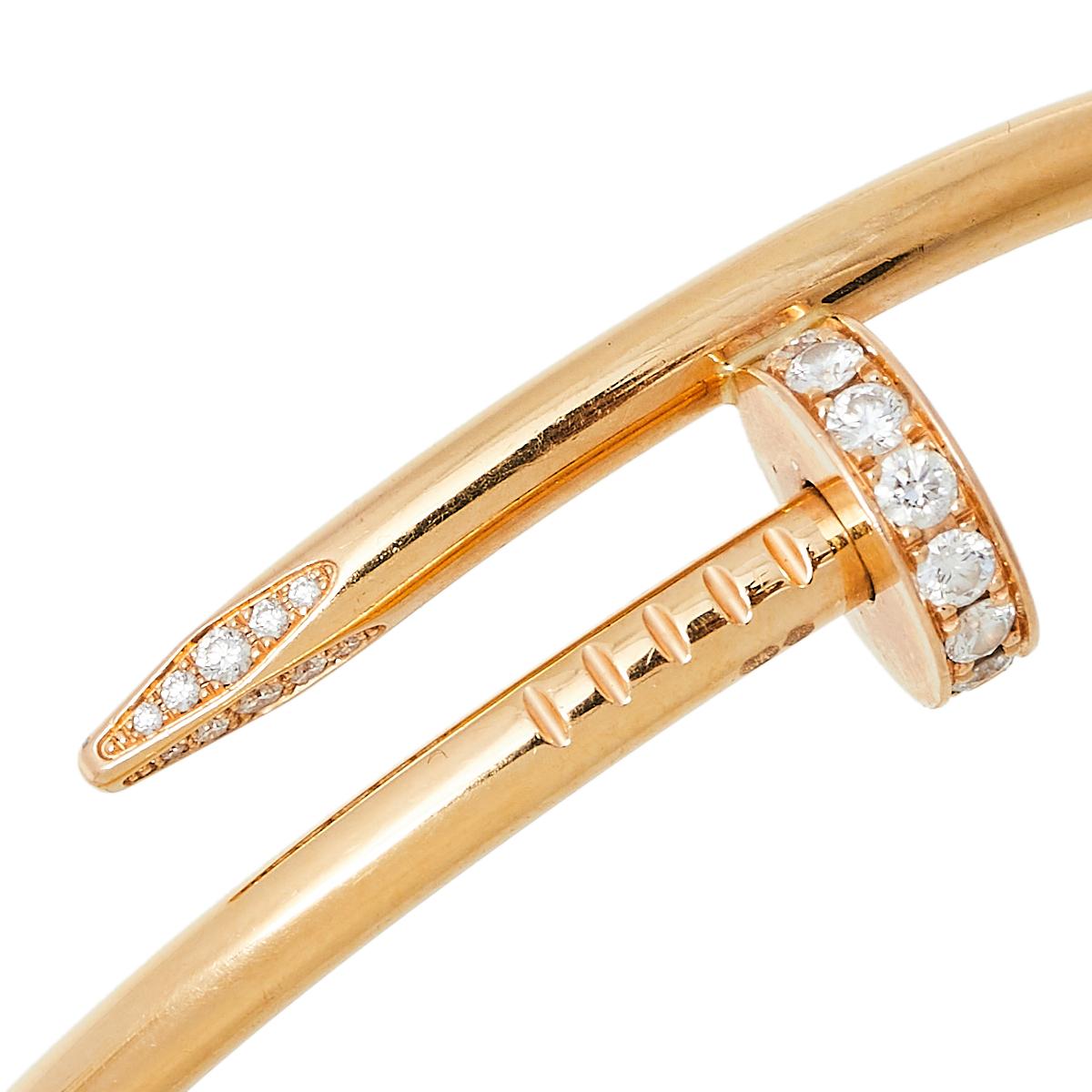 Cartier Juste Un Clou Diamond 18K Rose Gold Bracelet 17 In Good Condition In Dubai, Al Qouz 2