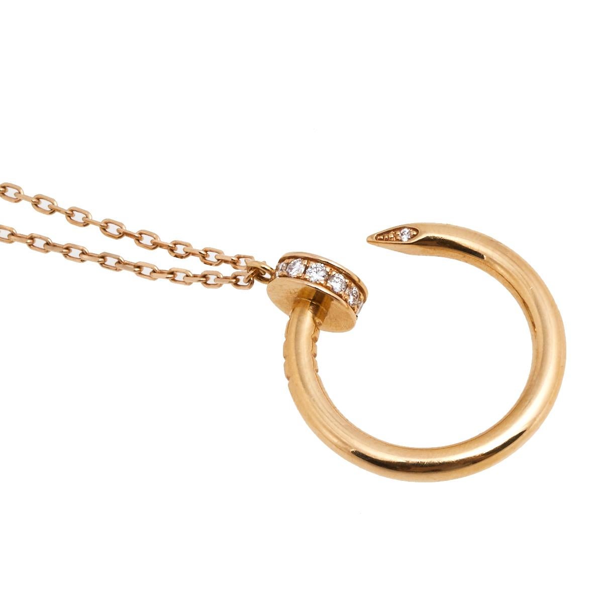Cartier Juste un Clou Diamond 18K Rose Gold Pendant Necklace In Good Condition In Dubai, Al Qouz 2