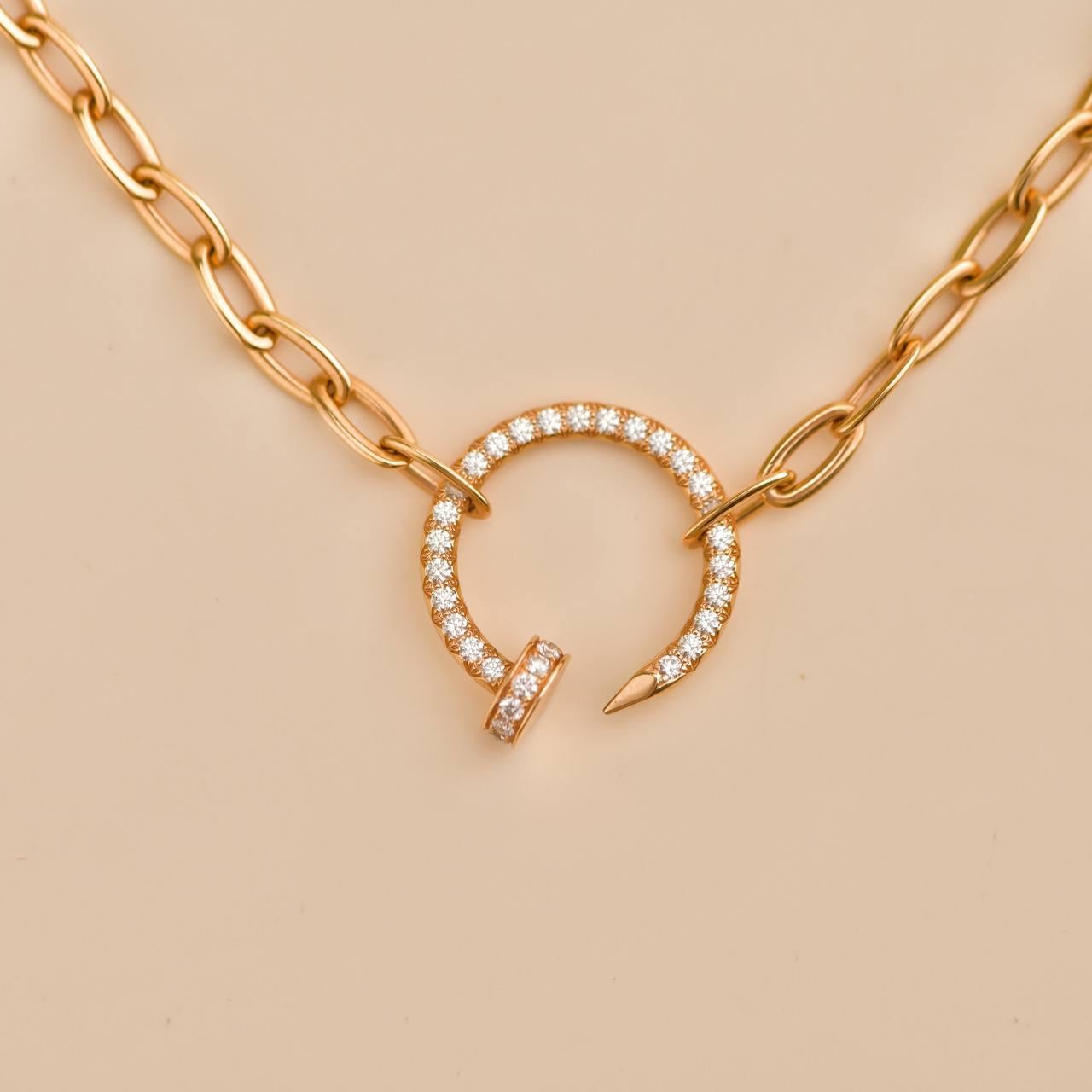 Collier pendentif en or rose 18k avec diamants de Cartier Juste un Clou en vente 1