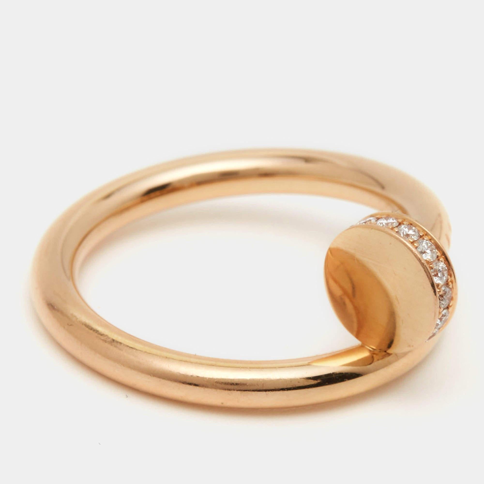 Aesthetic Movement Cartier Juste Un Clou Diamond 18k Rose Gold Ring Size 55 For Sale