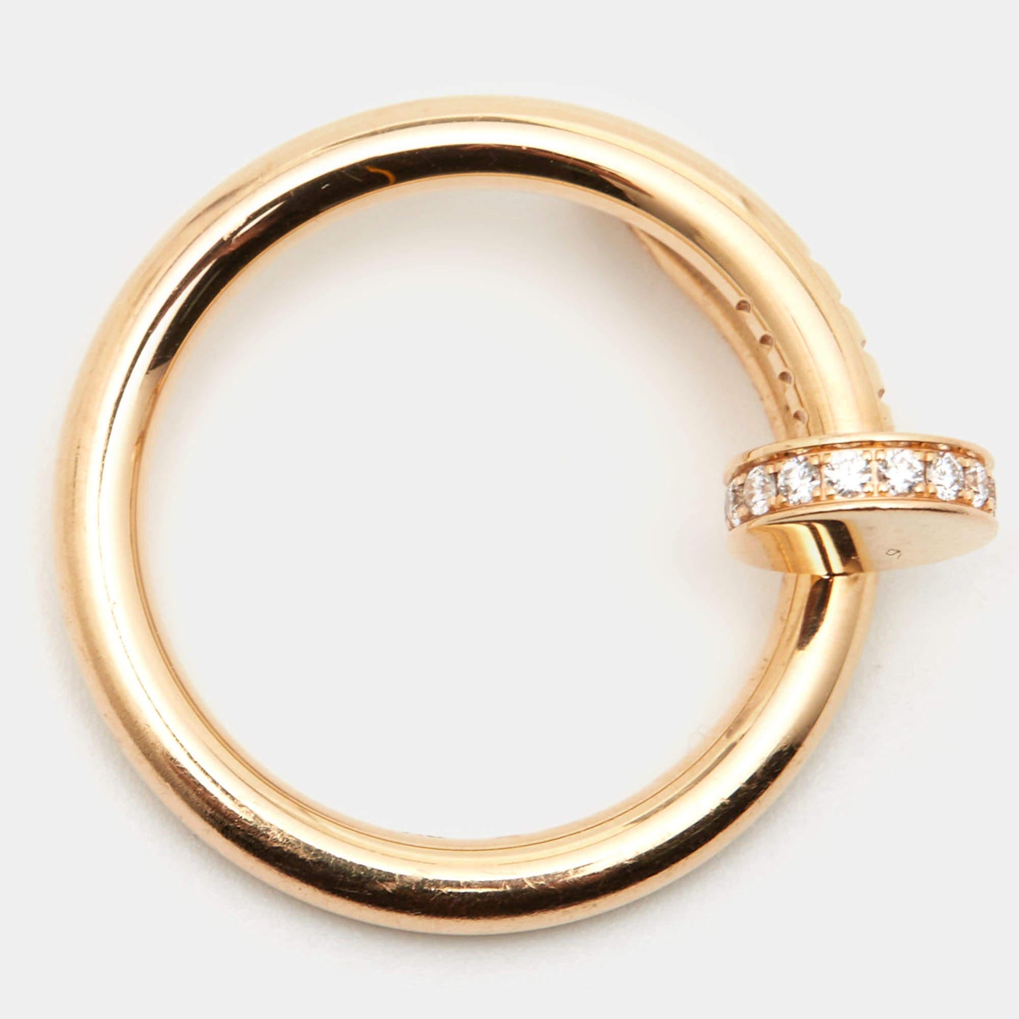 Cartier Juste Un Clou Diamond 18k Rose Gold Ring Size 55 In Good Condition For Sale In Dubai, Al Qouz 2