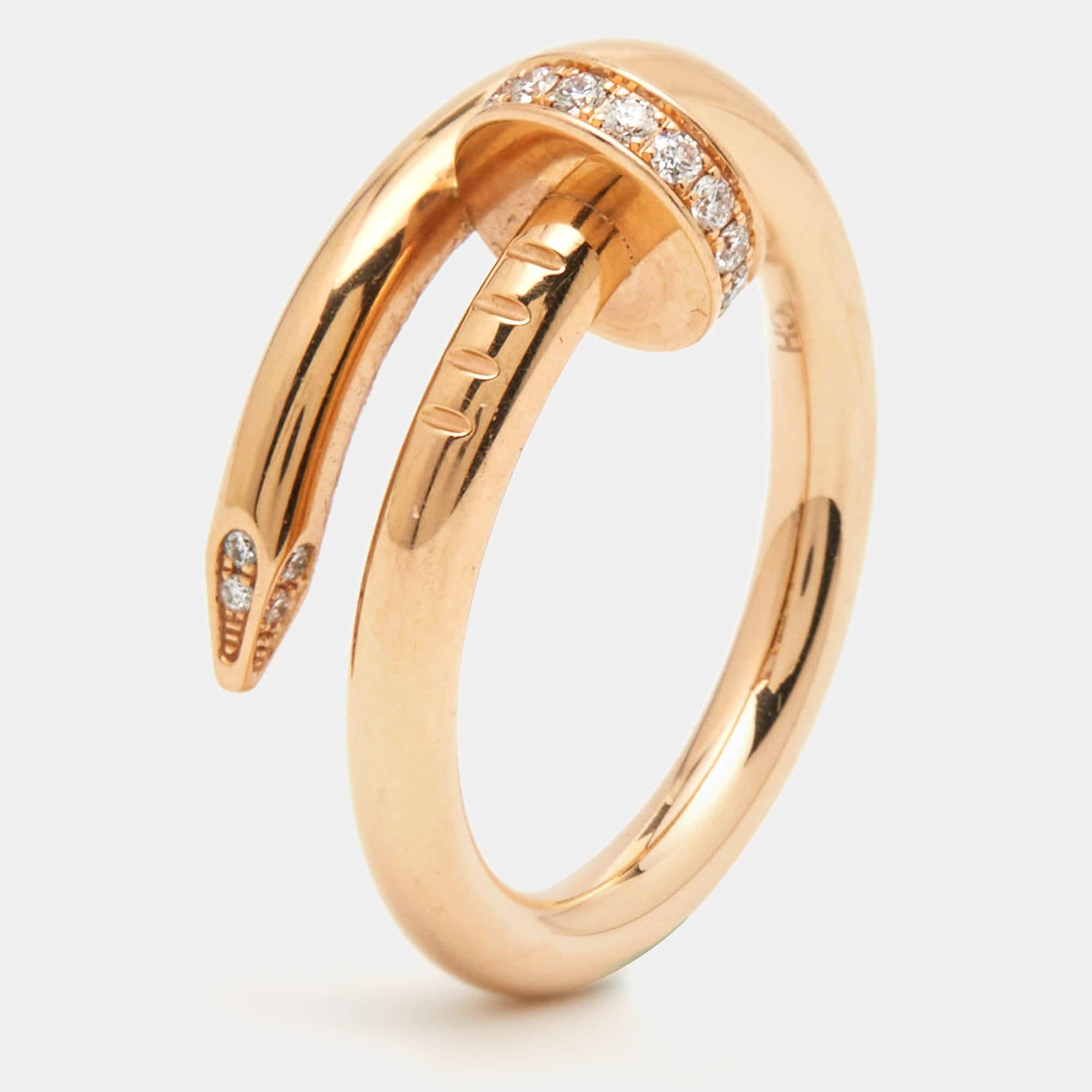 Women's Cartier Juste Un Clou Diamond 18k Rose Gold Ring Size 55 For Sale