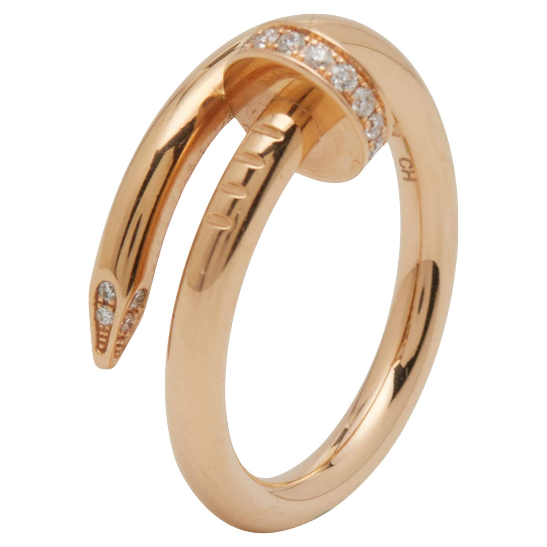 Cartier Juste Un Clou Diamond 18k Rose Gold Ring Size 55 For Sale