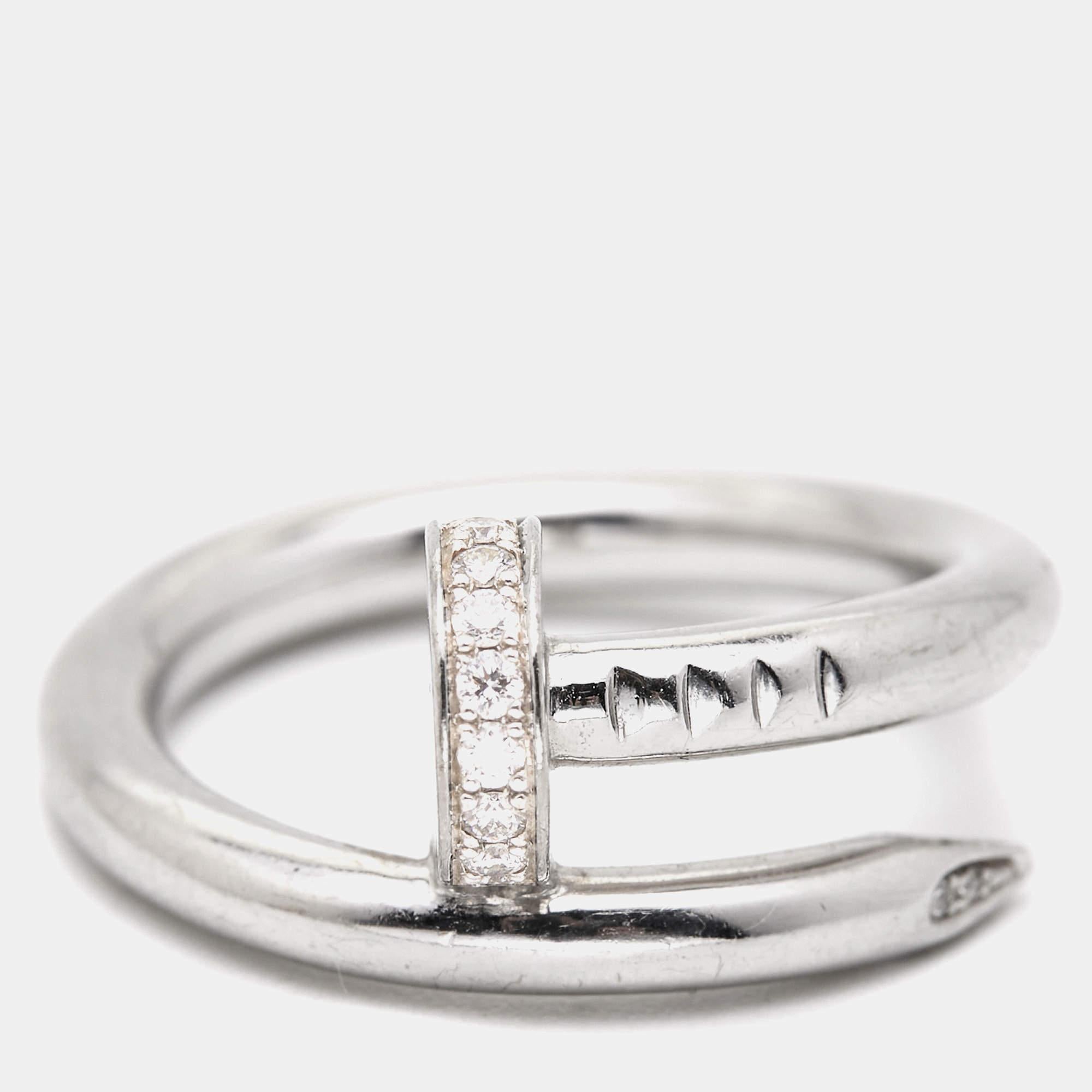 Contemporary Cartier Juste Un Clou Diamond 18k White Gold Ring Size 50 For Sale