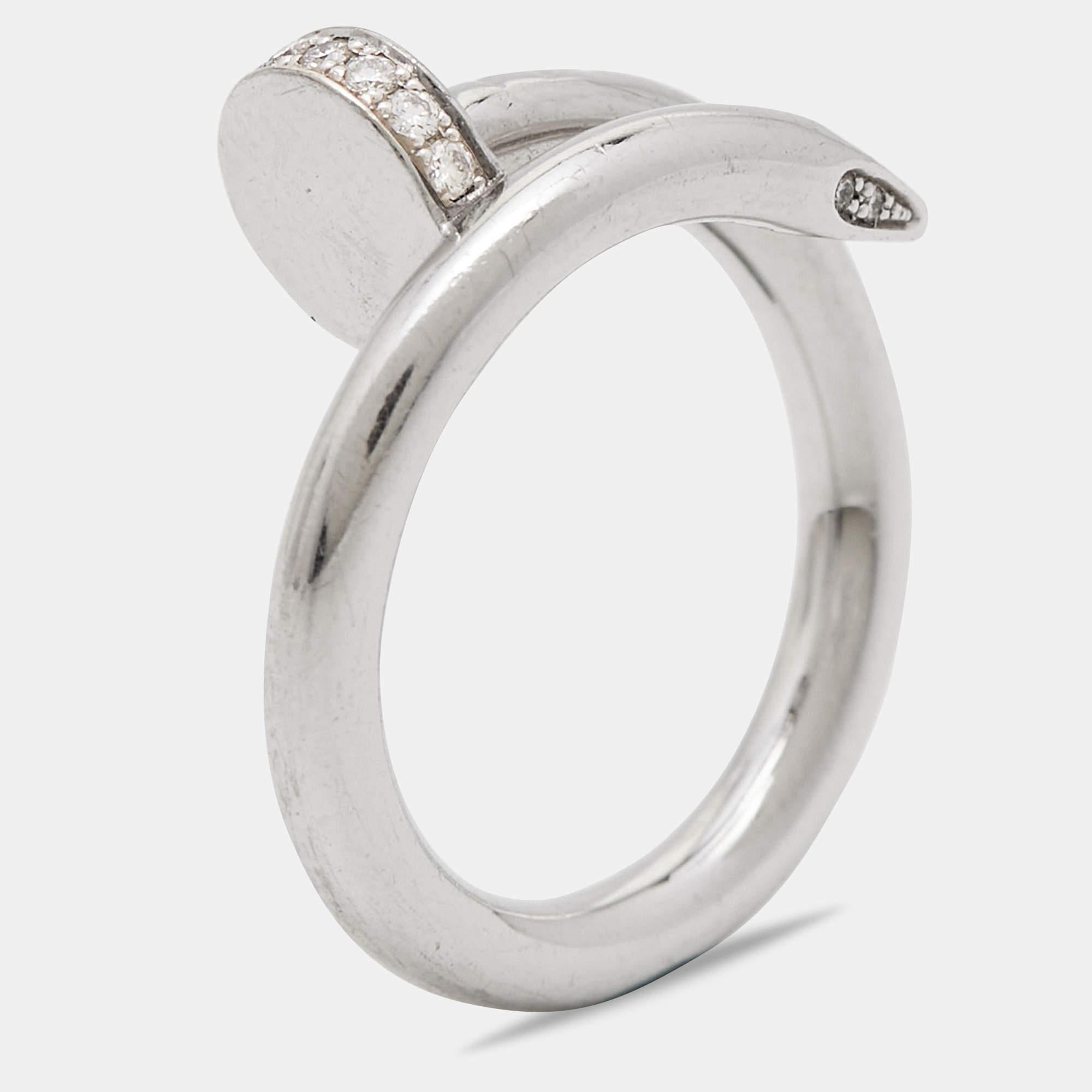 Cartier Juste Un Clou Diamond 18k White Gold Ring Size 50 For Sale 1