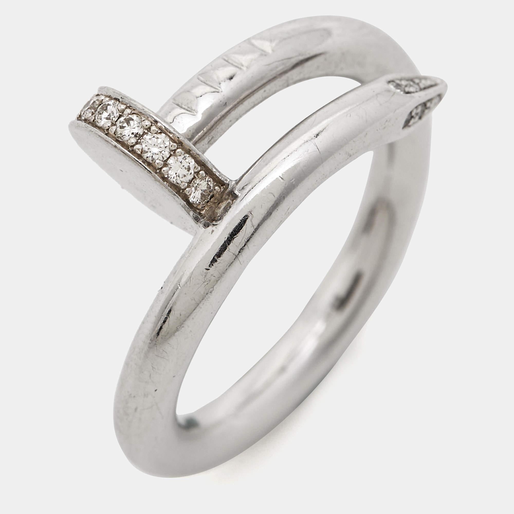 Bague Cartier Juste Un Clou en or blanc 18 carats avec diamants, taille 50 en vente 1