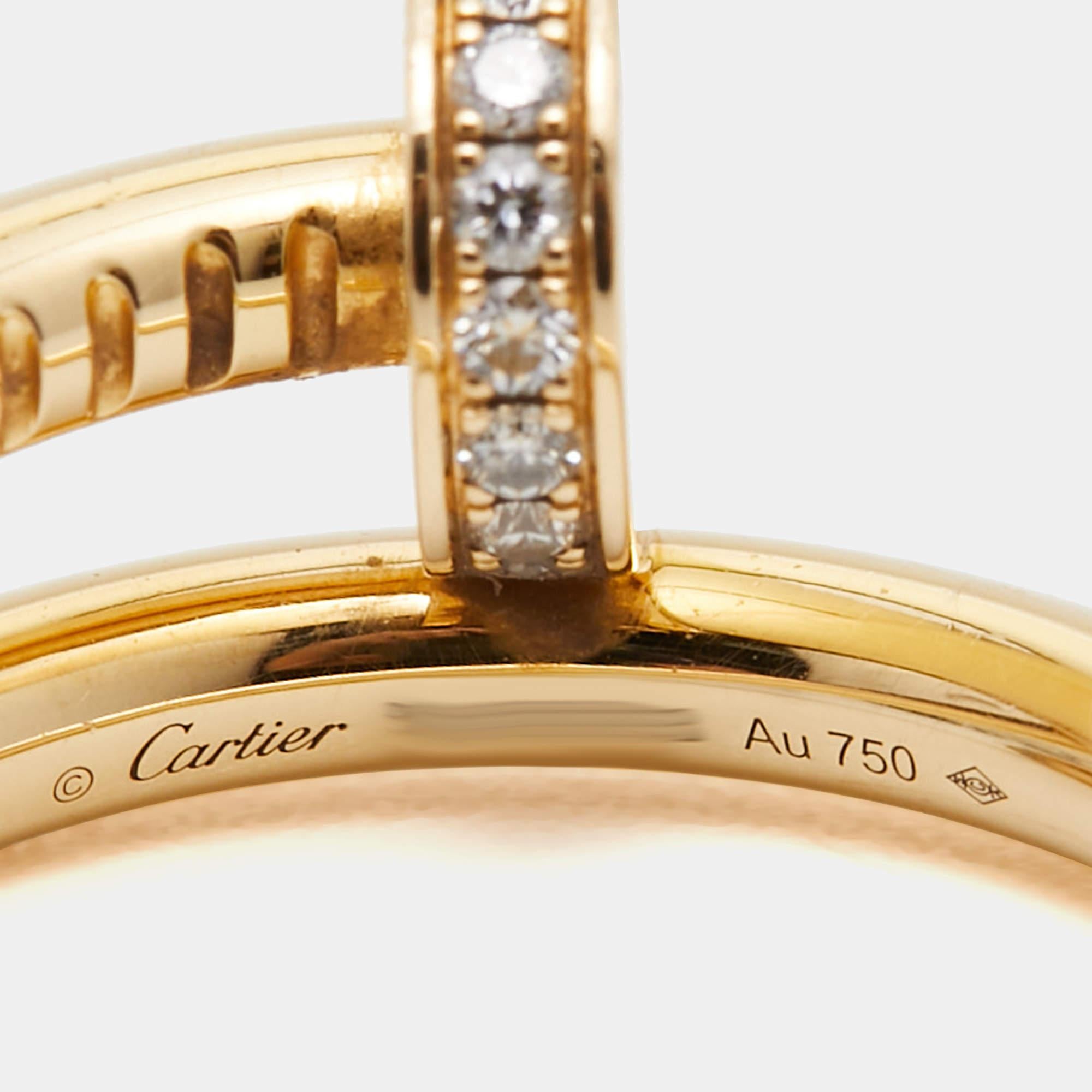 Mouvement esthétique Cartier Juste Un Clou Bague en or jaune 18 carats avec diamants, taille 51