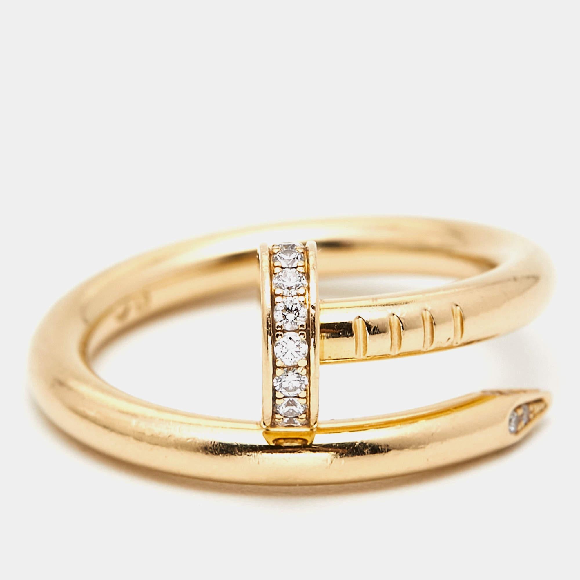 Cartier Juste Un Clou Diamond 18k Yellow Gold Ring Size 51 In Good Condition For Sale In Dubai, Al Qouz 2