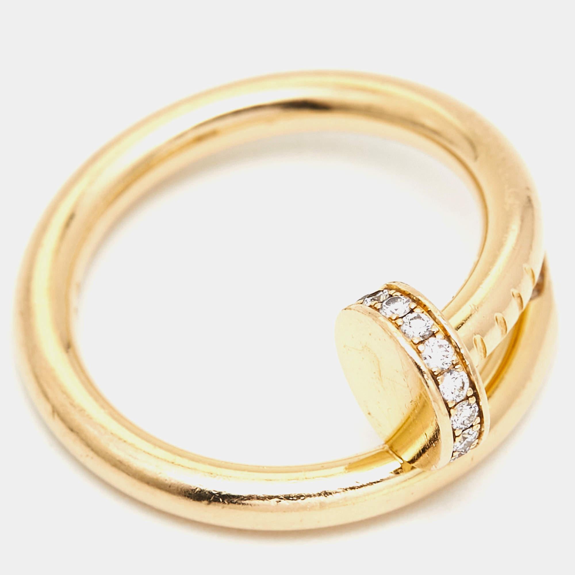 Women's Cartier Juste Un Clou Diamond 18k Yellow Gold Ring Size 51 For Sale