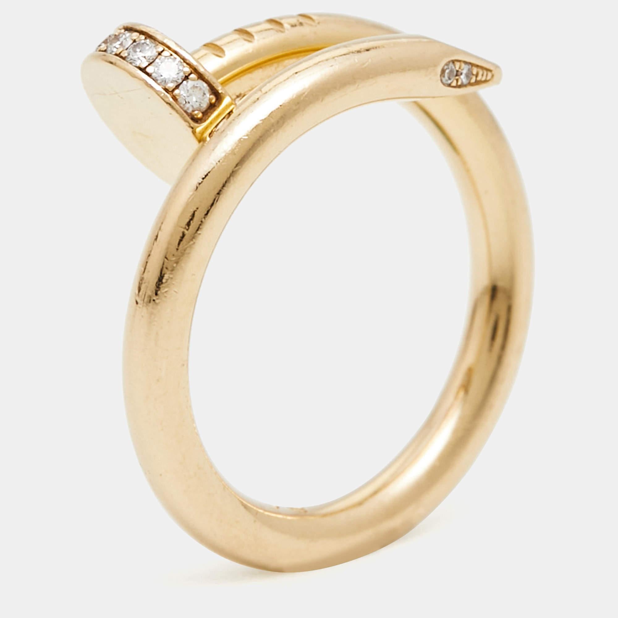 Cartier Juste Un Clou Diamond 18k Yellow Gold Ring Size 51 For Sale 1