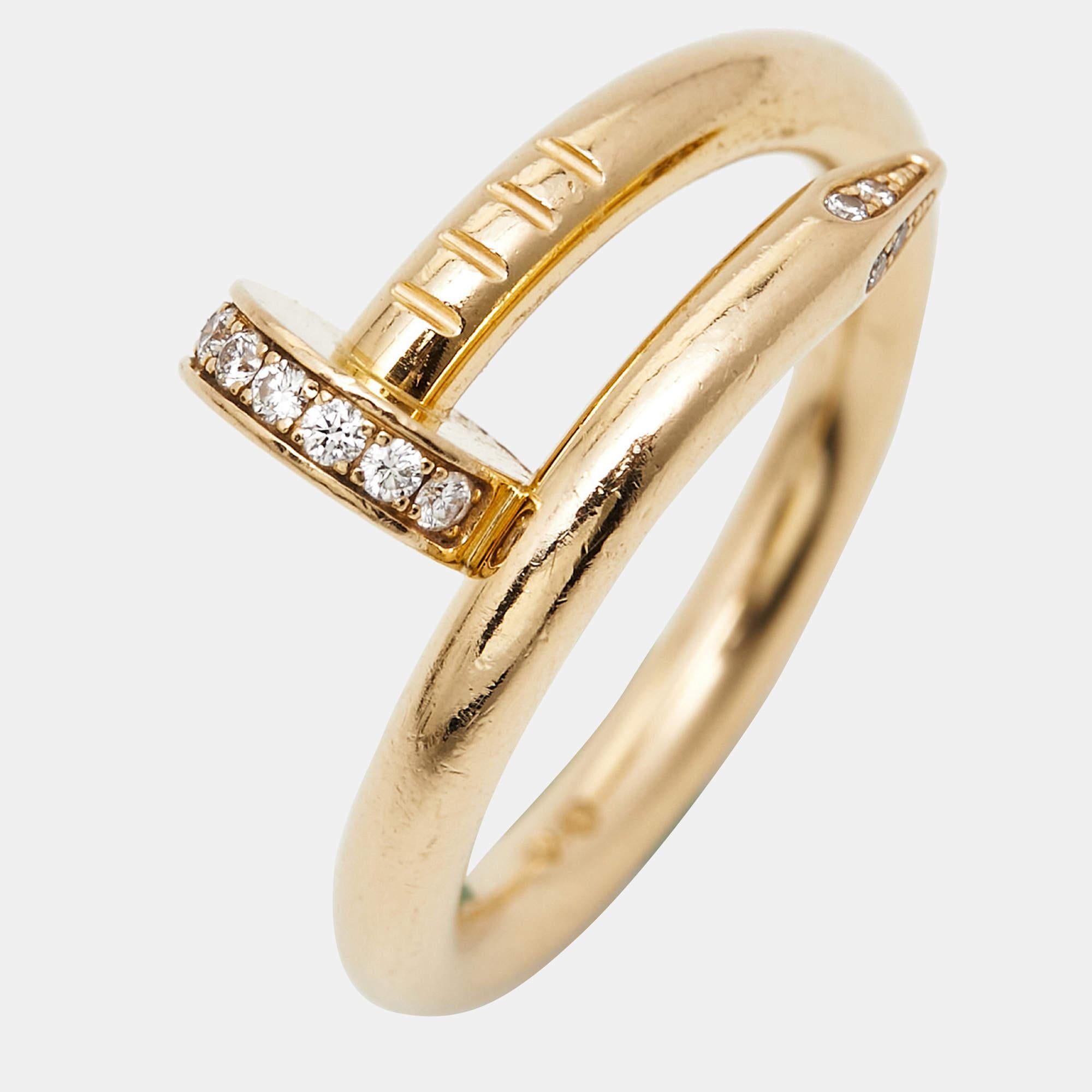 Cartier Juste Un Clou Diamond 18k Yellow Gold Ring Size 51 For Sale 2