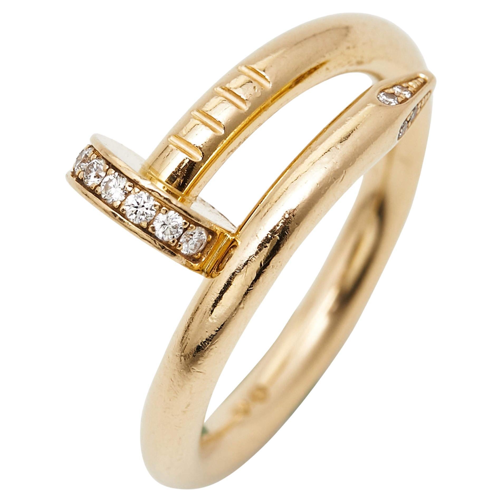 Cartier Juste Un Clou Diamond 18k Yellow Gold Ring Size 51 For Sale