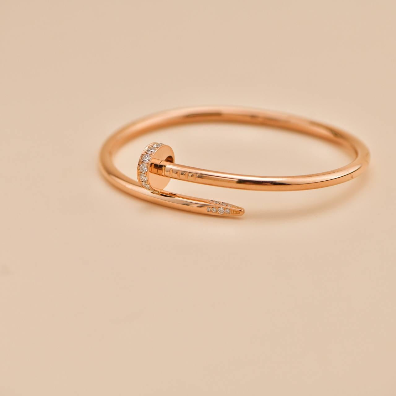 Cartier Juste Un Clou Diamond Bracelet 18K Rose Gold Size 17 en Excelente estado para la venta en Banbury, GB
