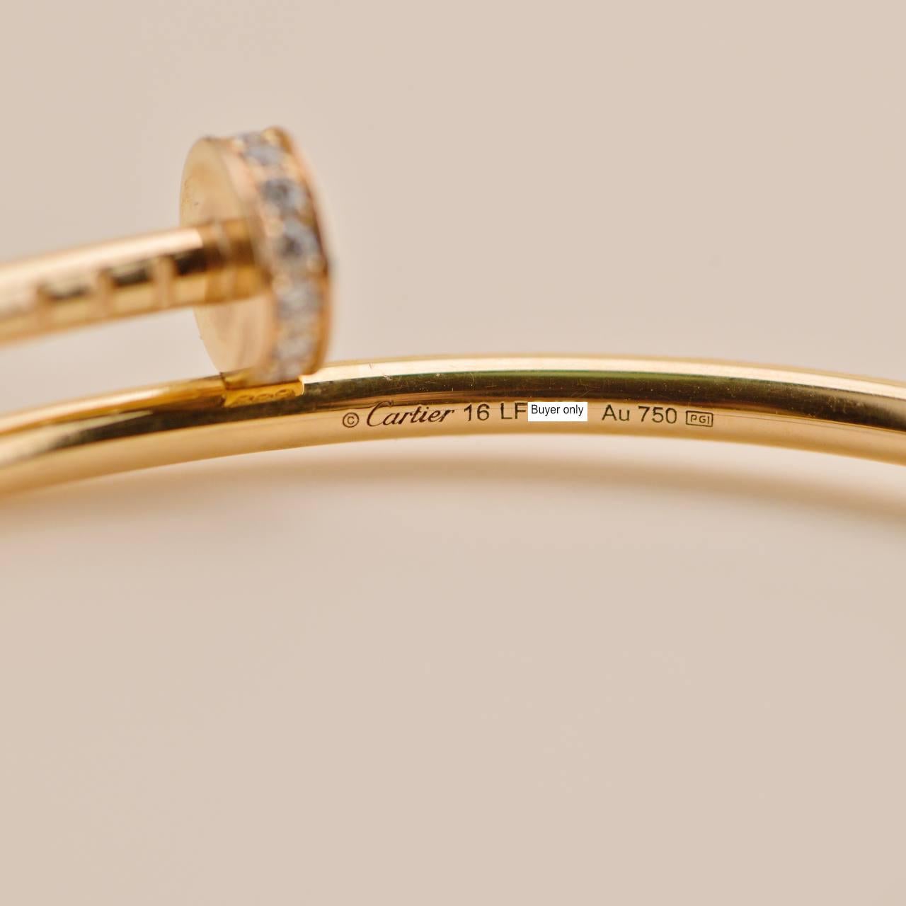 Women's or Men's Cartier Juste un Clou Diamond Bracelet Rose Gold Small Model Size 16