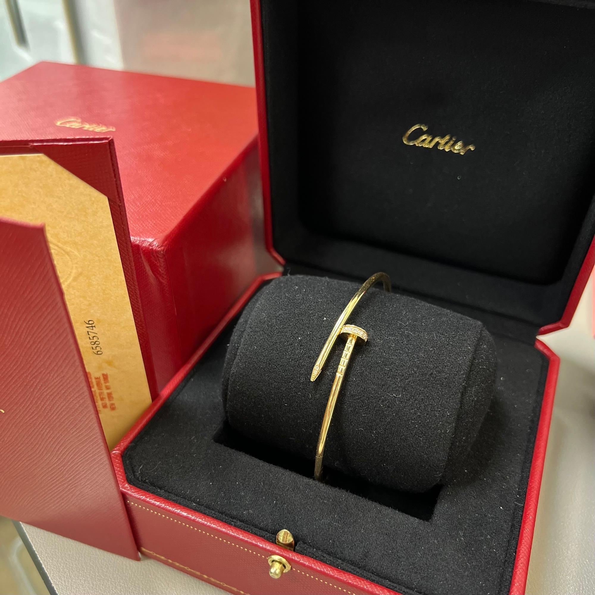 Taille ronde Cartier Bracelet Juste Un Clou en or jaune 18 carats avec diamants, petit modèle, taille 19