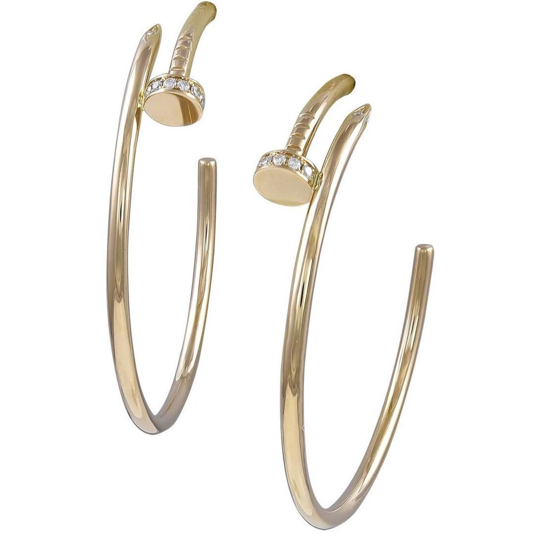 Authentic! Cartier Juste un Clou 18k Rose Gold Diamond Nail Hoop Earrings  Paper | eBay