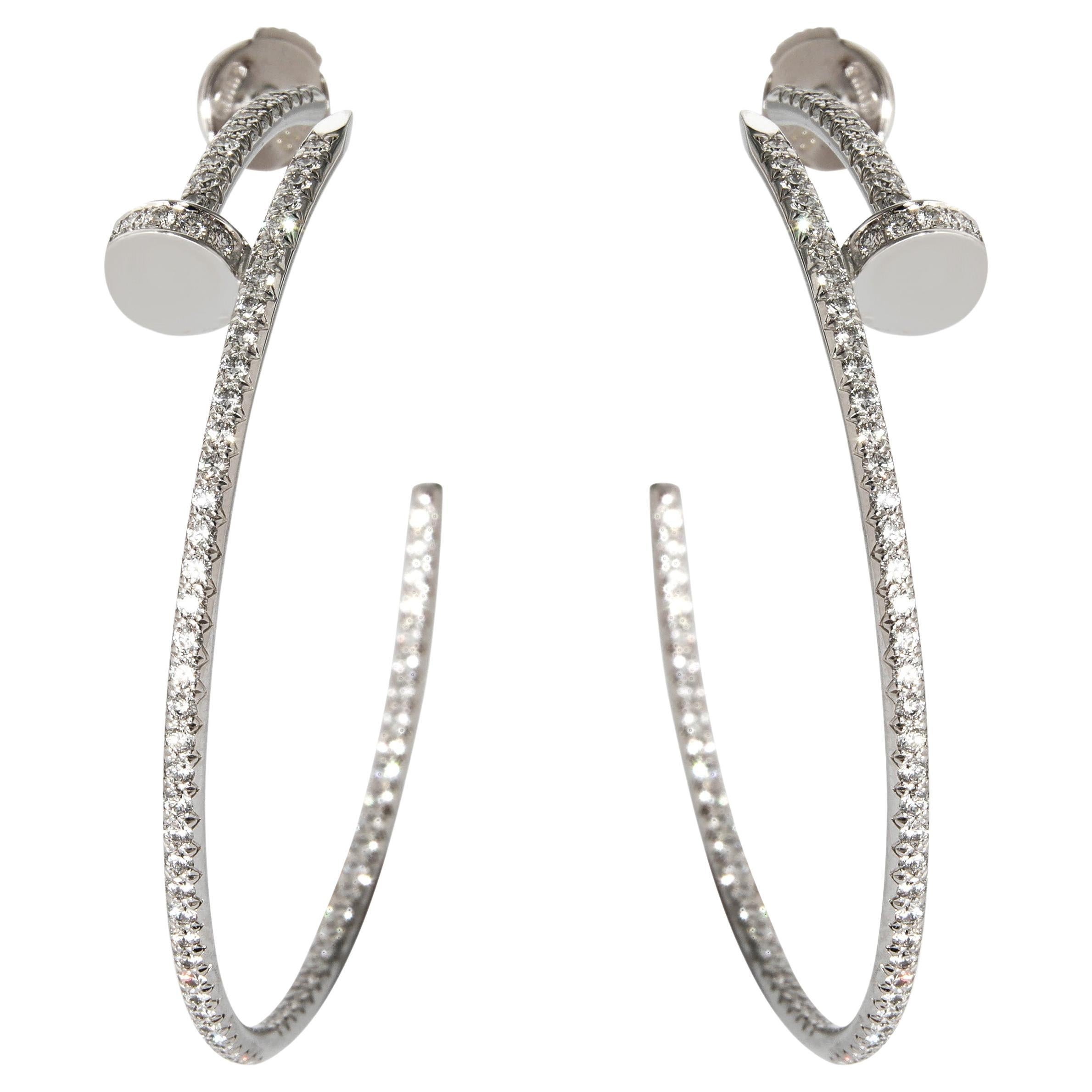Cartier Juste Un Clou Diamond Hoop Earring in 18k White Gold 1.26ctw For Sale
