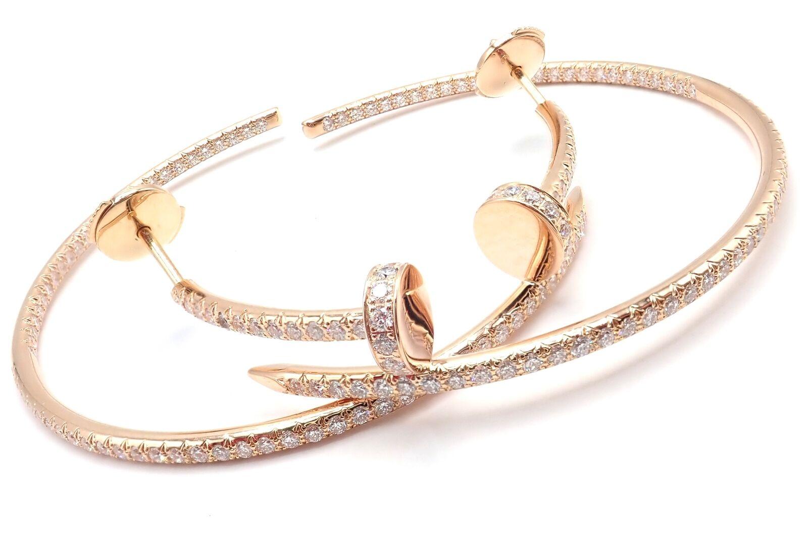 Women's or Men's Cartier Juste un Clou Diamond Nail Rose Gold Hoop Earrings For Sale