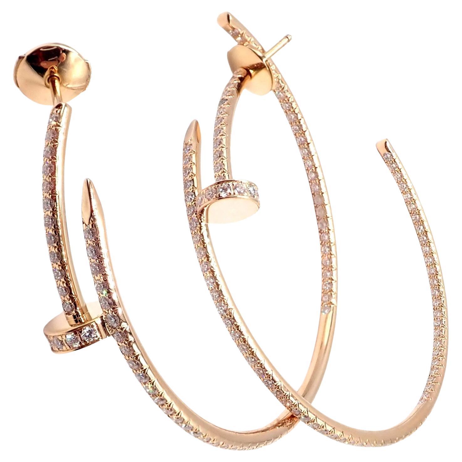 Cartier Juste un Clou Diamond Nail Rose Gold Hoop Earrings For Sale