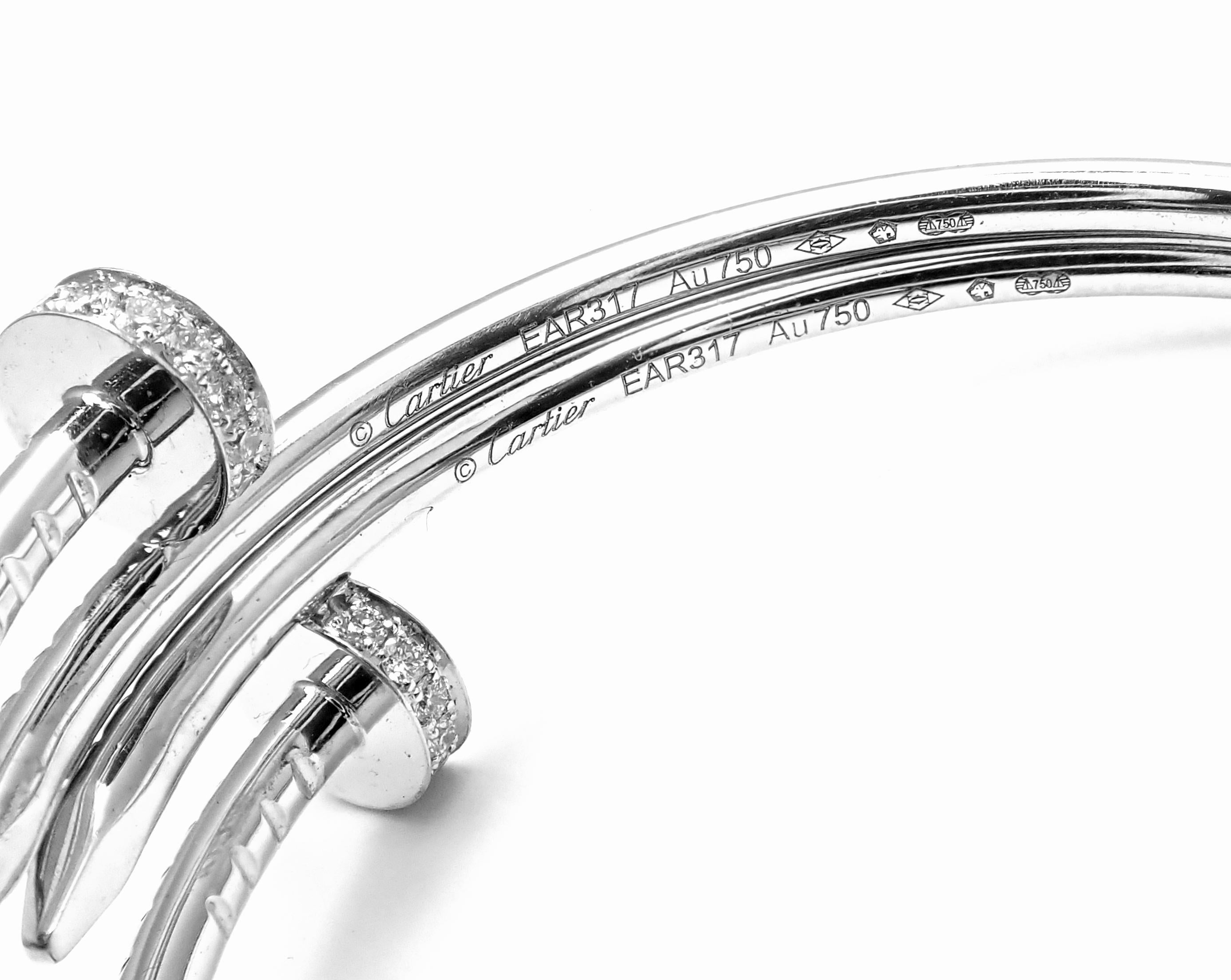 Women's or Men's Cartier Juste un Clou Diamond Nail White Gold Hoop Earrings