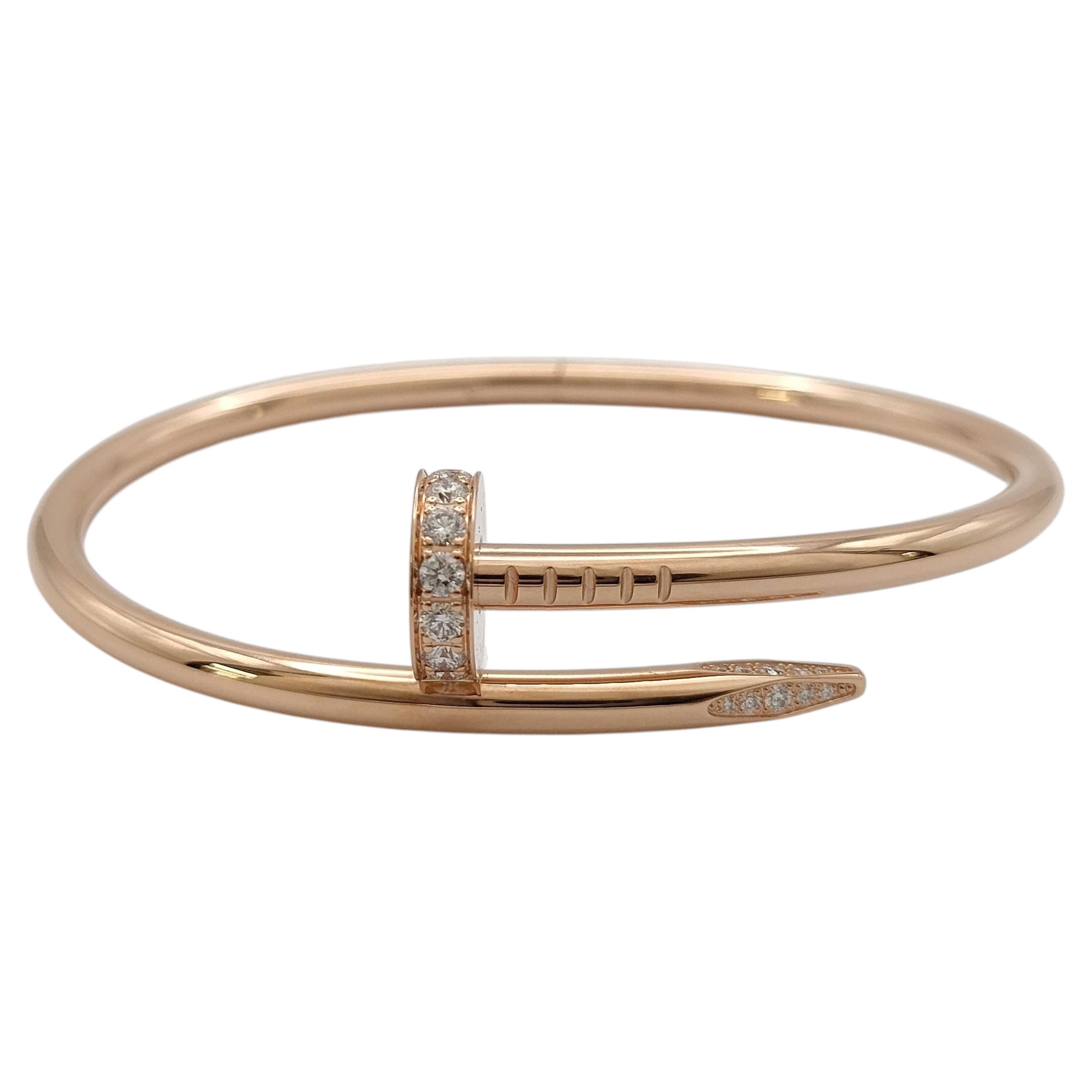 Cartier Juste un Clou Diamond Pave 18K Rose Gold Nail Bangle Bracelet Size 17