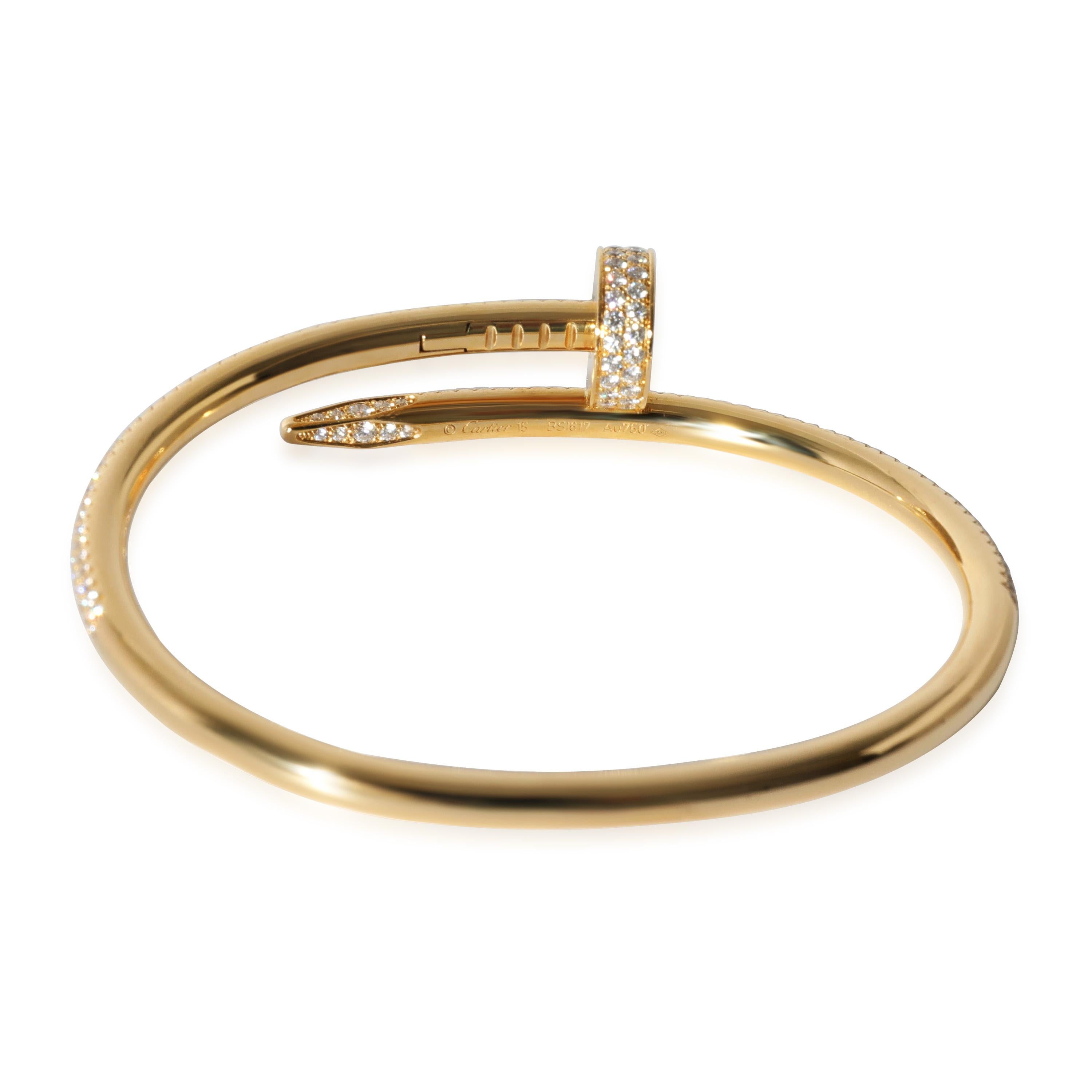Women's or Men's Cartier Juste Un Clou Diamond Pave Bracelet in 18k Yellow Gold 2.26 Ctw