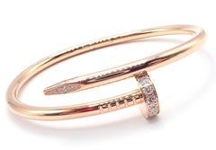 Cartier Juste un Clou Diamond Rose Gold Nail Bangle Bracelet Size 16