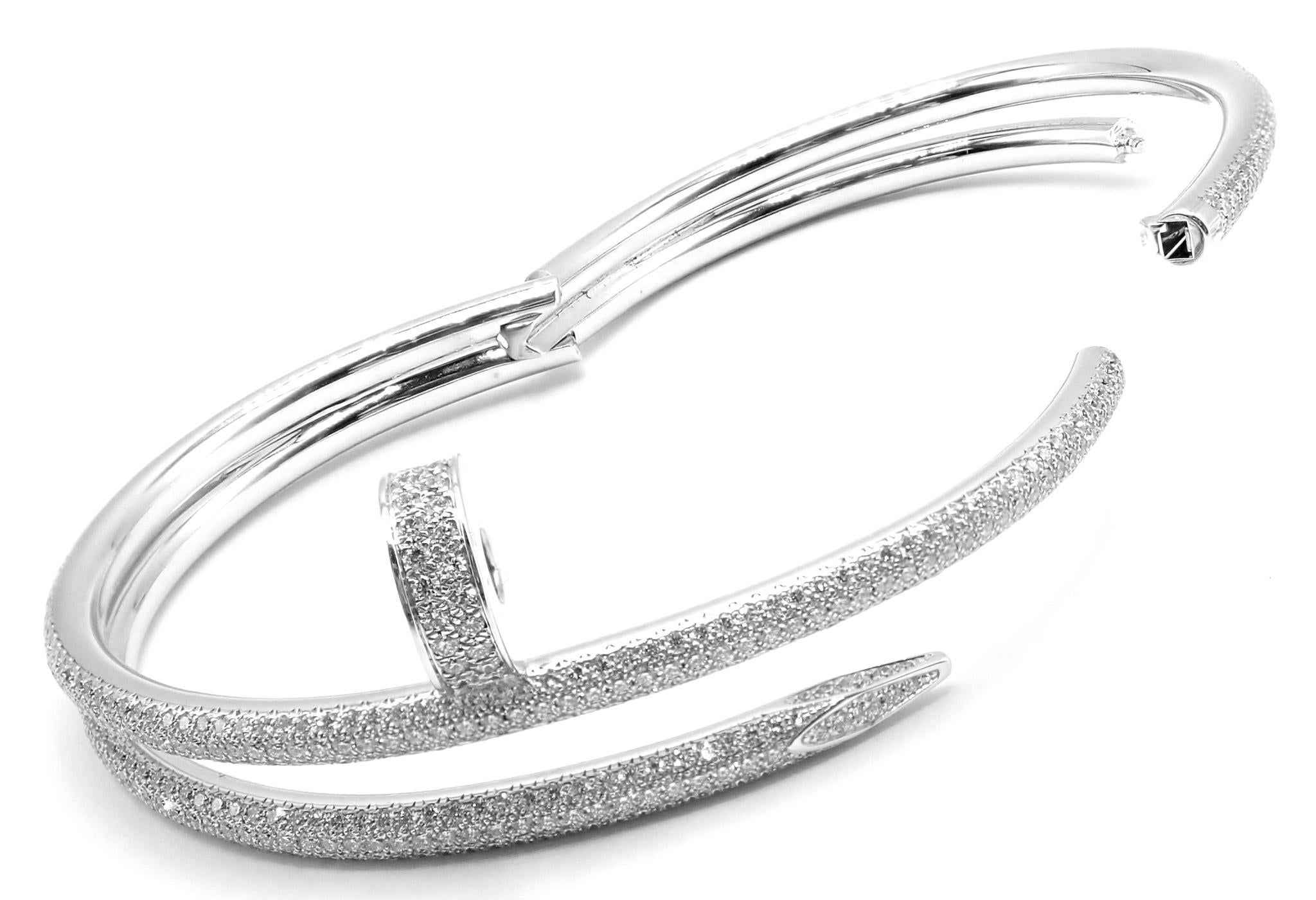 18k White Gold Diamond Juste Un Clou Nail Bangle Bracelet Size 17 by CARTIER. 
This beautiful bracelet comes with its Cartier box and servoce paper from NYC Cartier store.
With 624 round brilliant cut diamonds VVS1 clarity, E color total weight