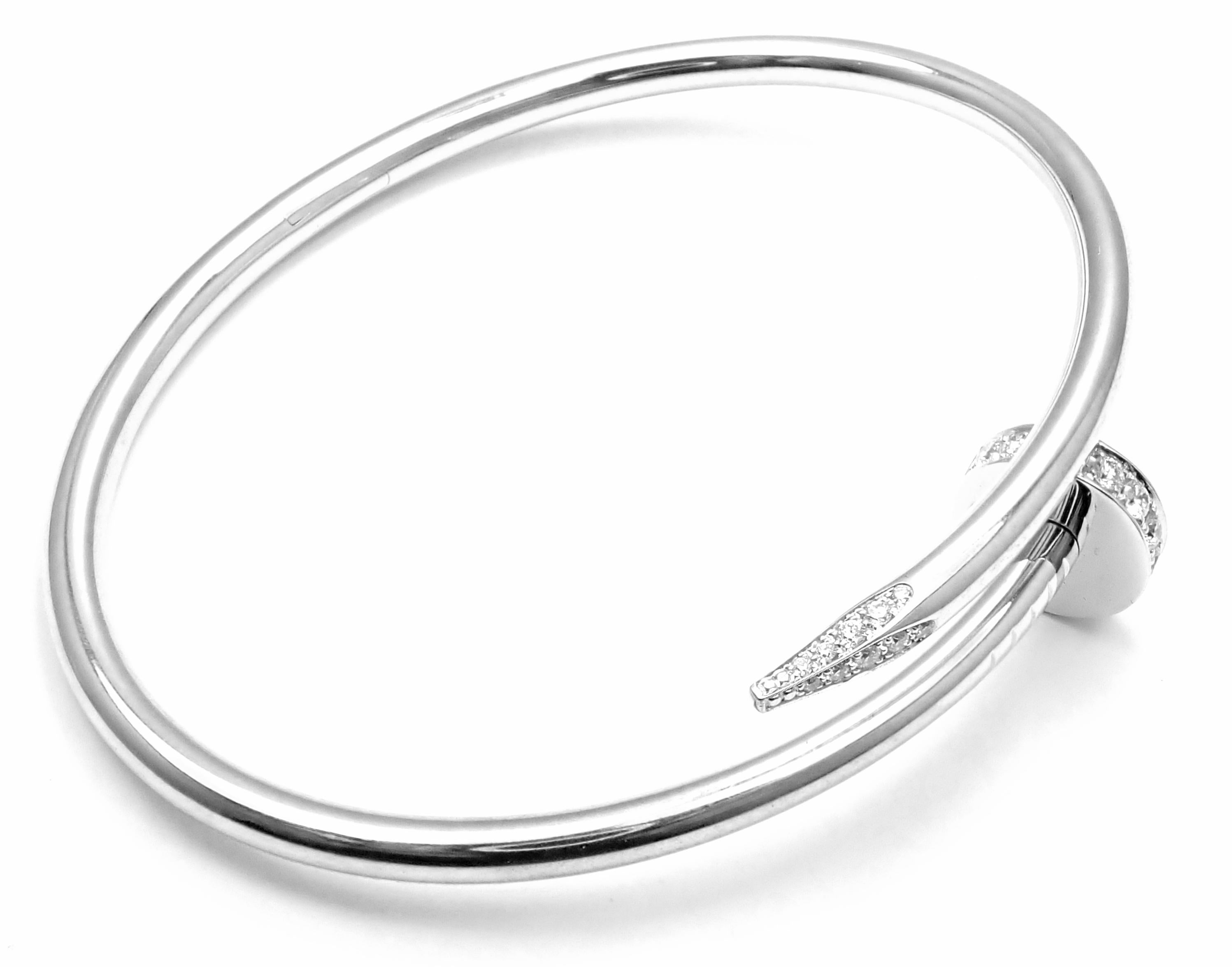 Women's or Men's Cartier Juste Un Clou Diamond White Gold Nail Bangle Bracelet