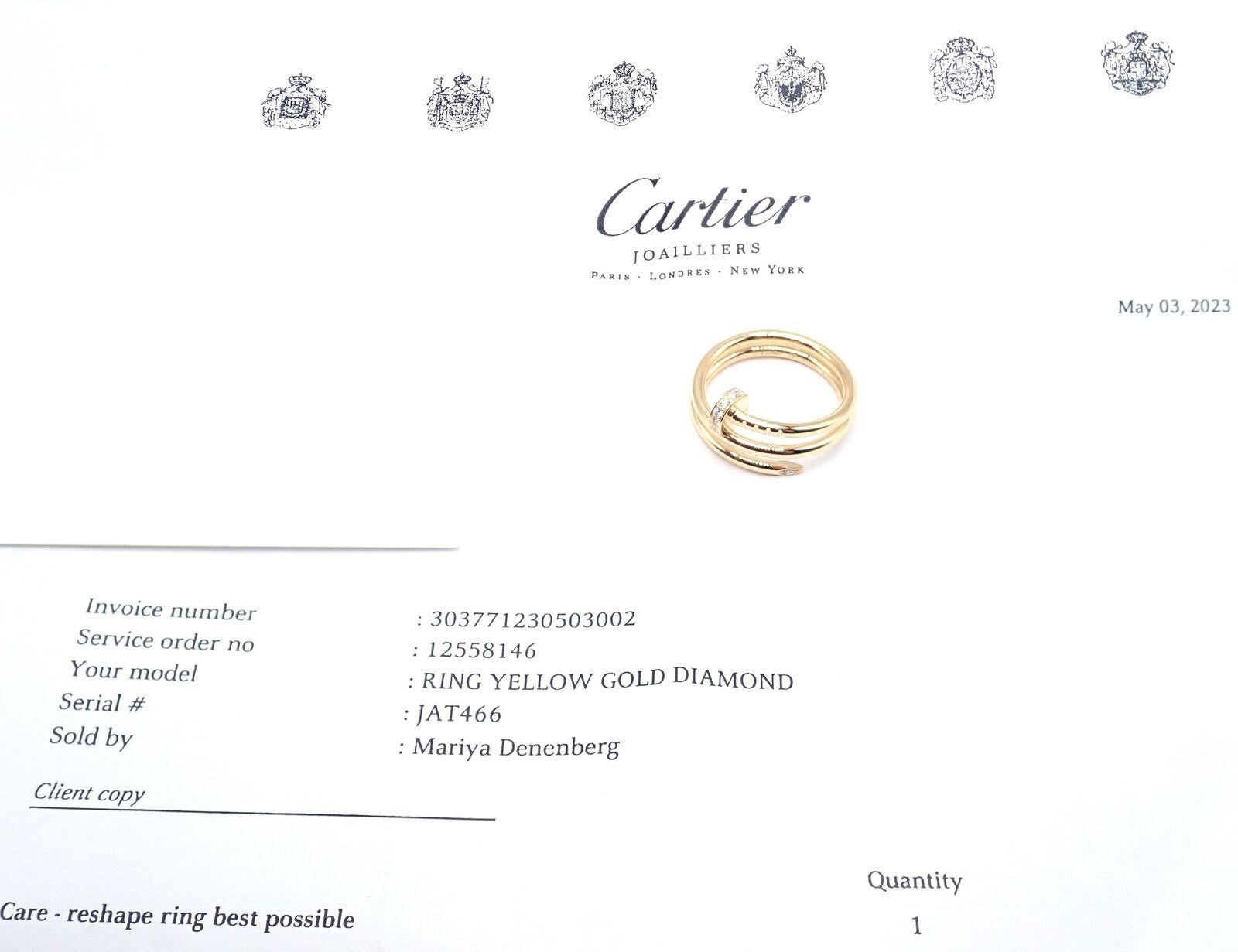 Brilliant Cut Cartier Juste un Clou Diamond Yellow Gold Nail Band Ring For Sale