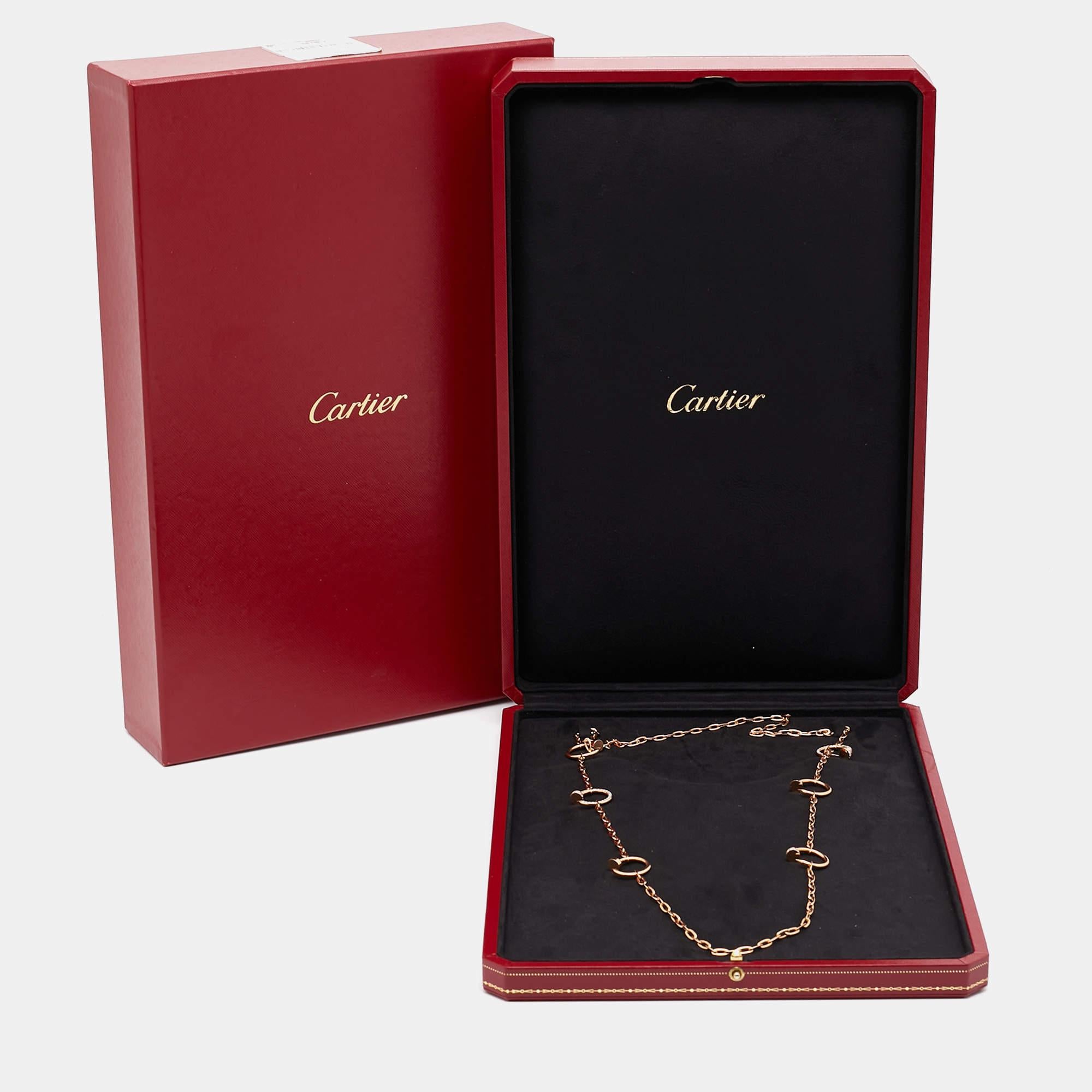 Cartier Juste Un Clou Diamonds 18k Rose Gold 6 Motif Long Necklace For Sale 2