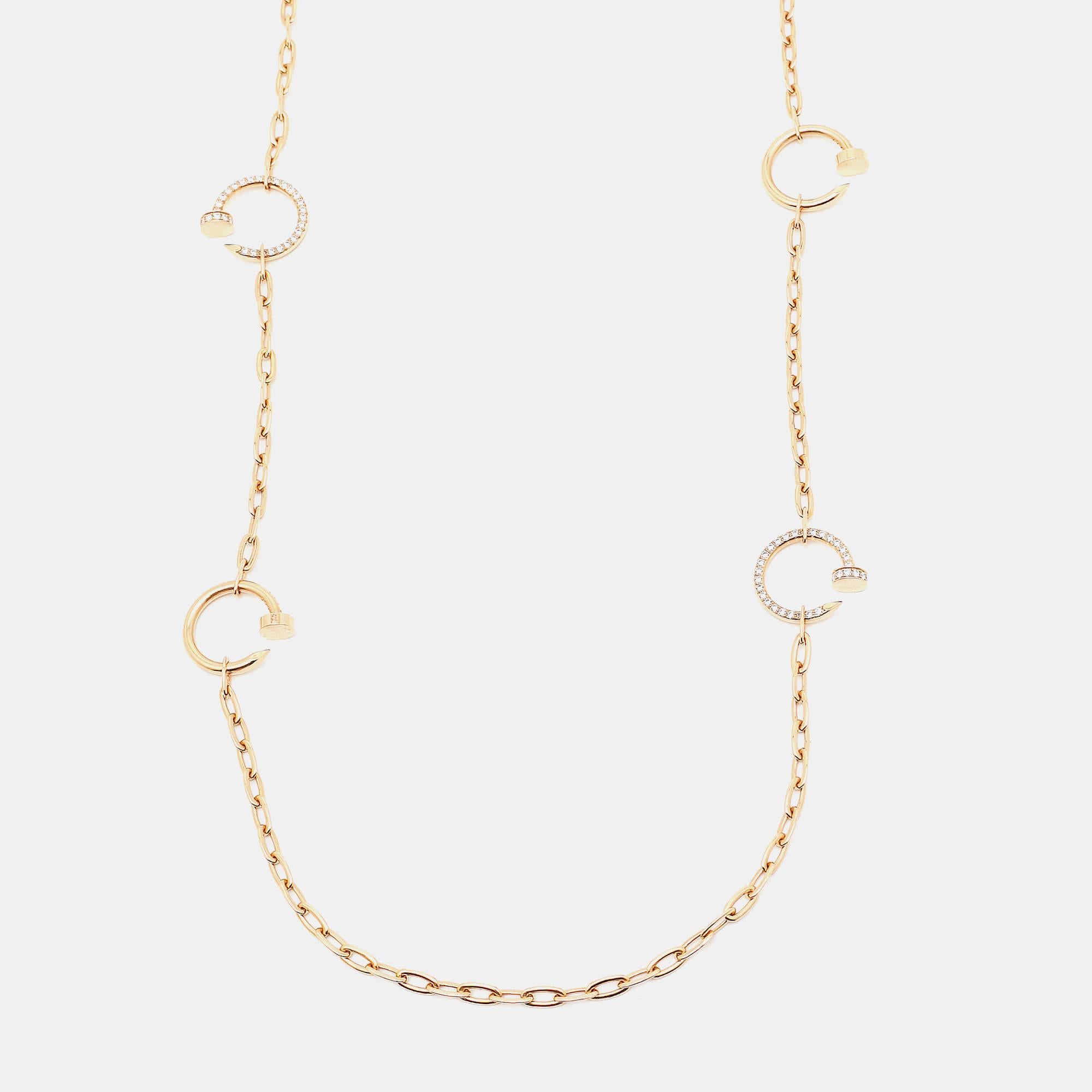 Cartier Juste Un Clou Diamonds 18k Rose Gold 6 Motif Long Necklace For Sale 3