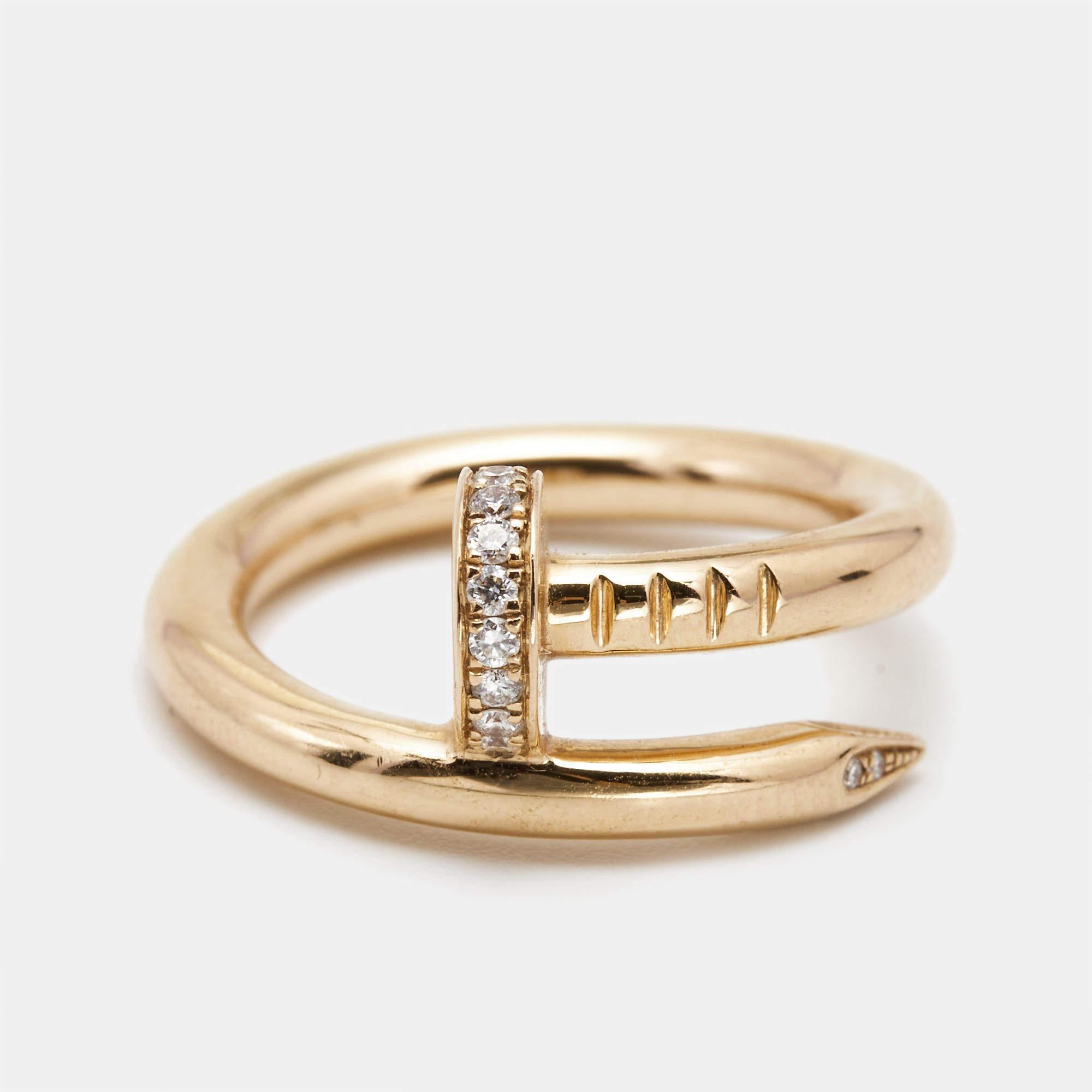Rose Cut Cartier Juste Un Clou Diamonds 18k Rose Gold Ring Size 50
