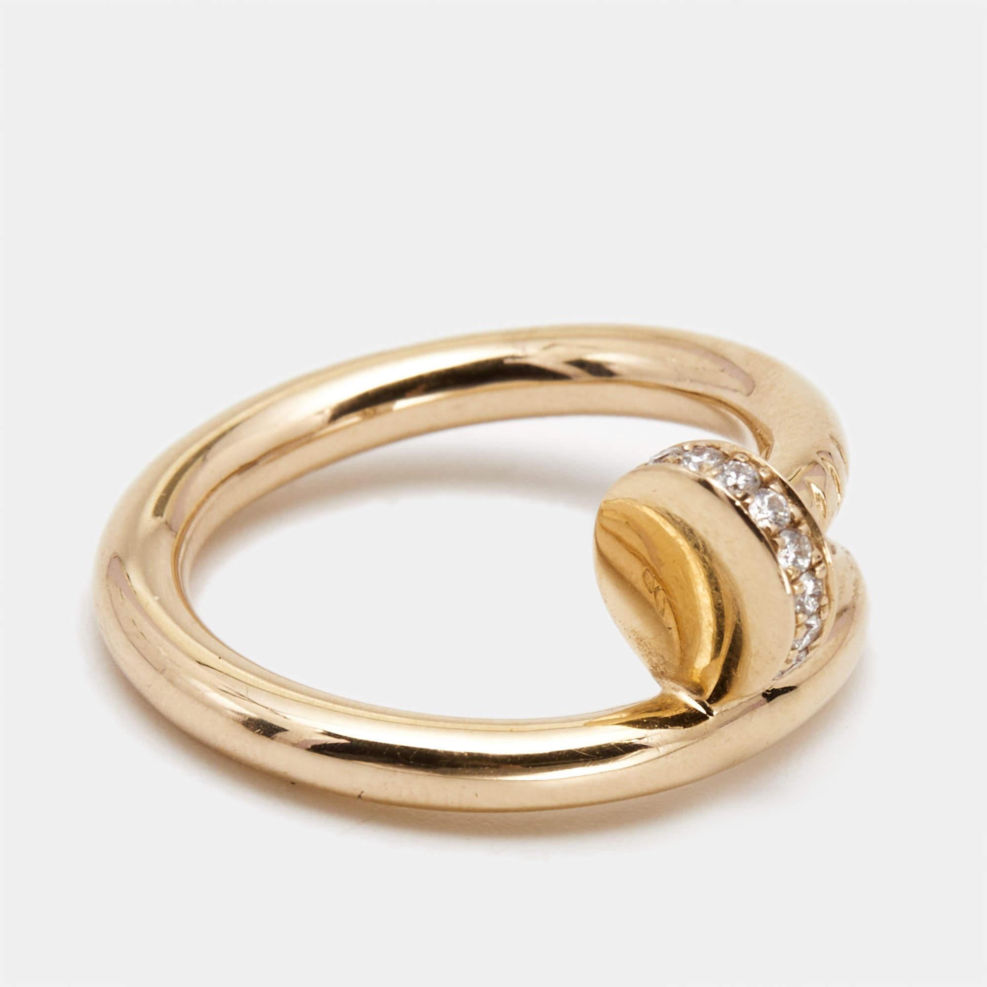 Cartier Juste Un Clou Diamonds 18k Rose Gold Ring Size 50 In Good Condition For Sale In Dubai, Al Qouz 2